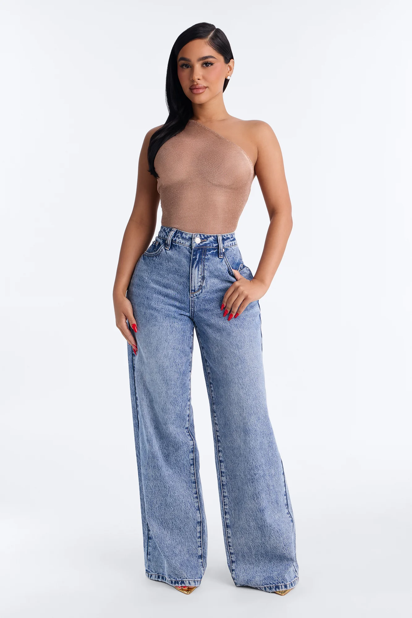 Madeline Metallic Twist One Shoulder Bodysuit - Gold - Image 2