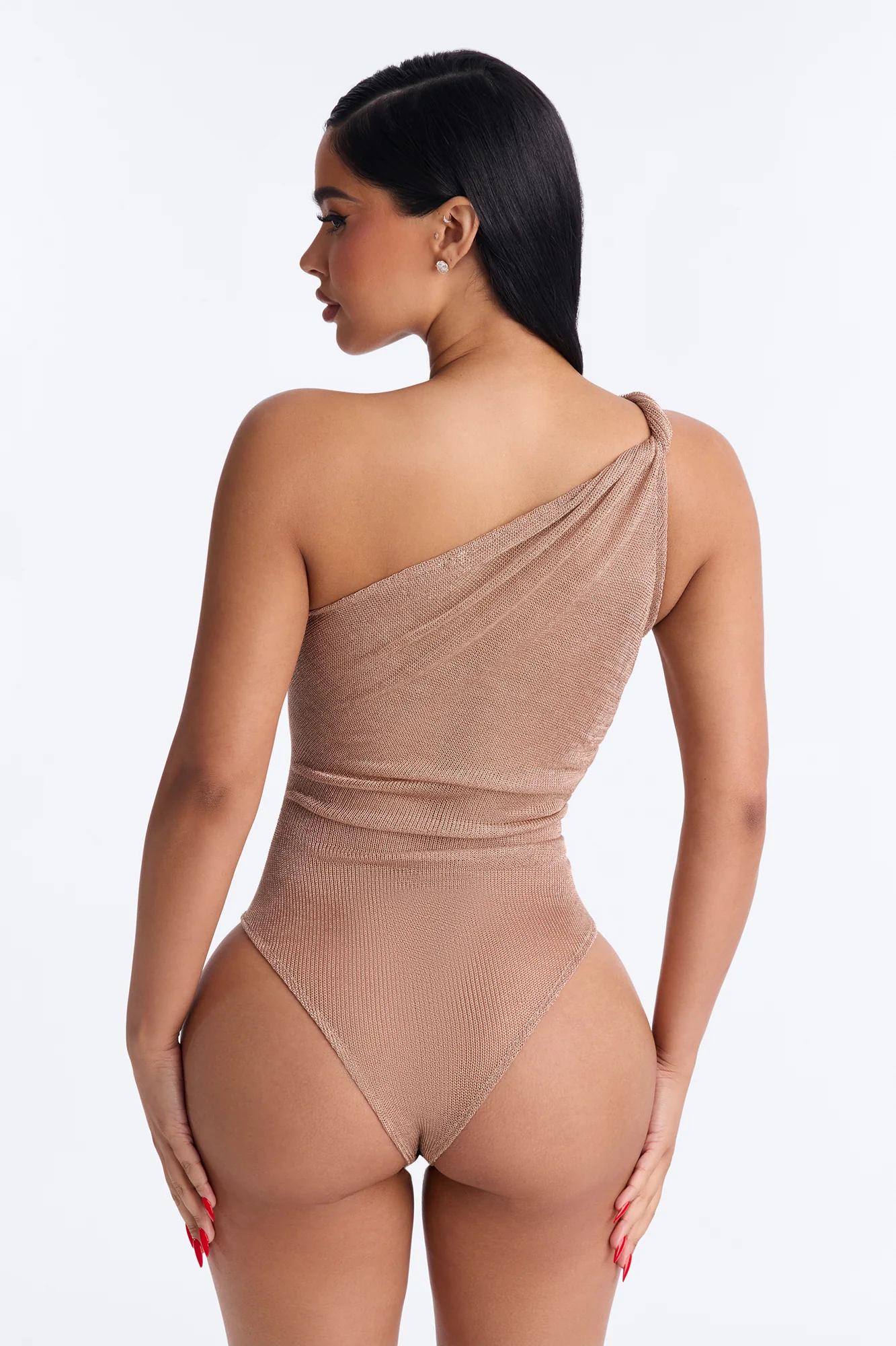 Madeline Metallic Twist One Shoulder Bodysuit - Gold - Image 3
