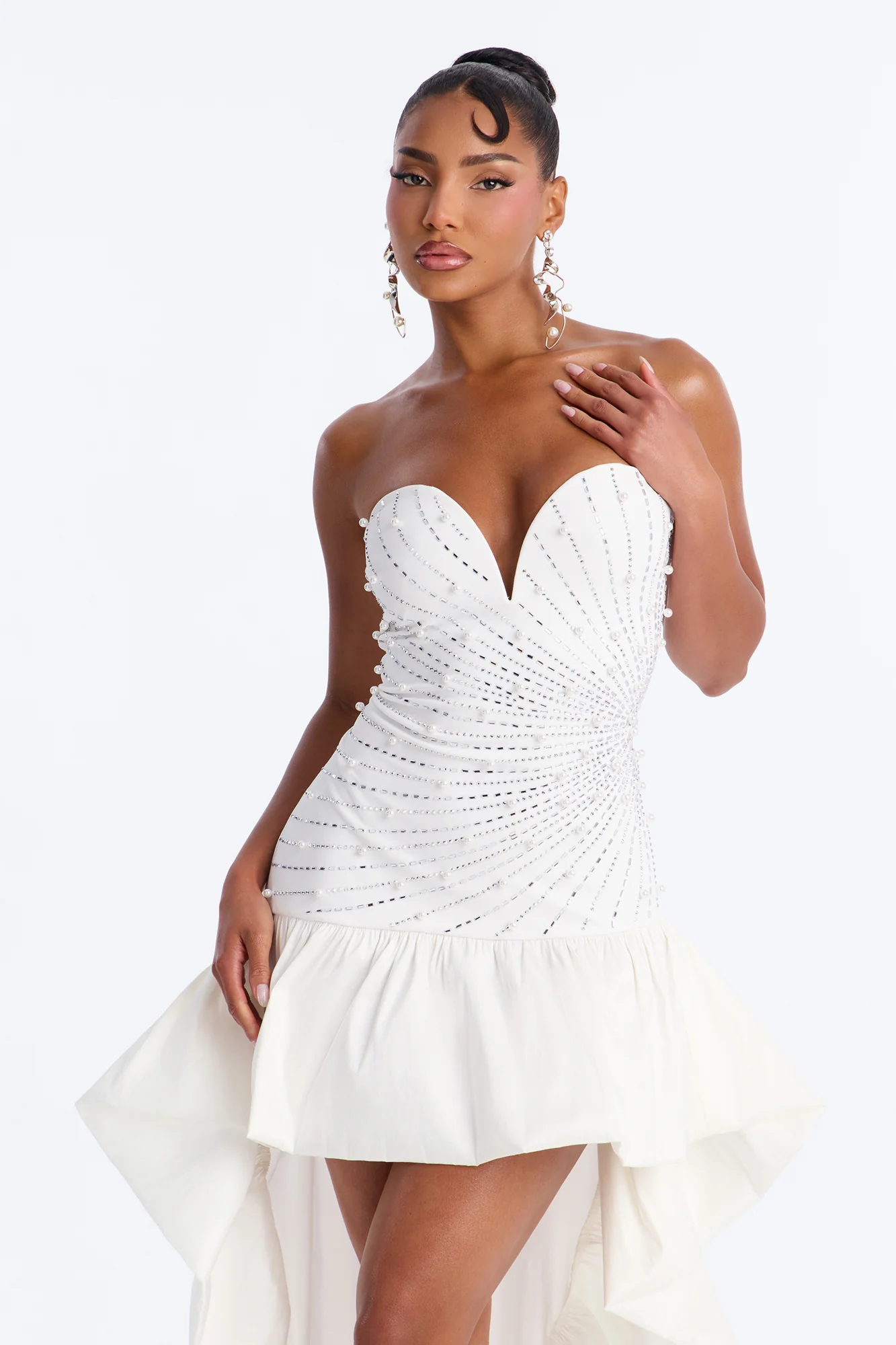 Madison Embellished High Low Gown - White - Image 2