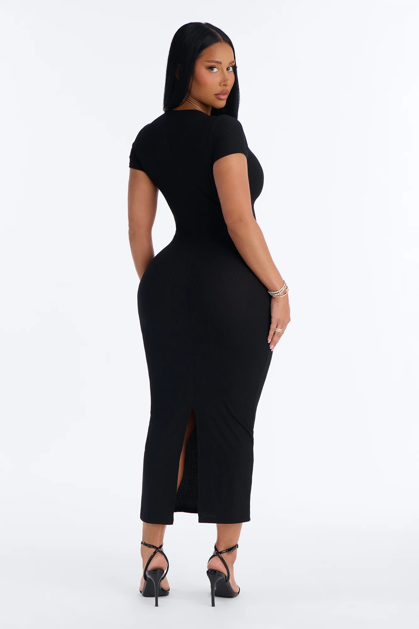 Madison Short Sleeve Midi Dresses - Black - Image 3