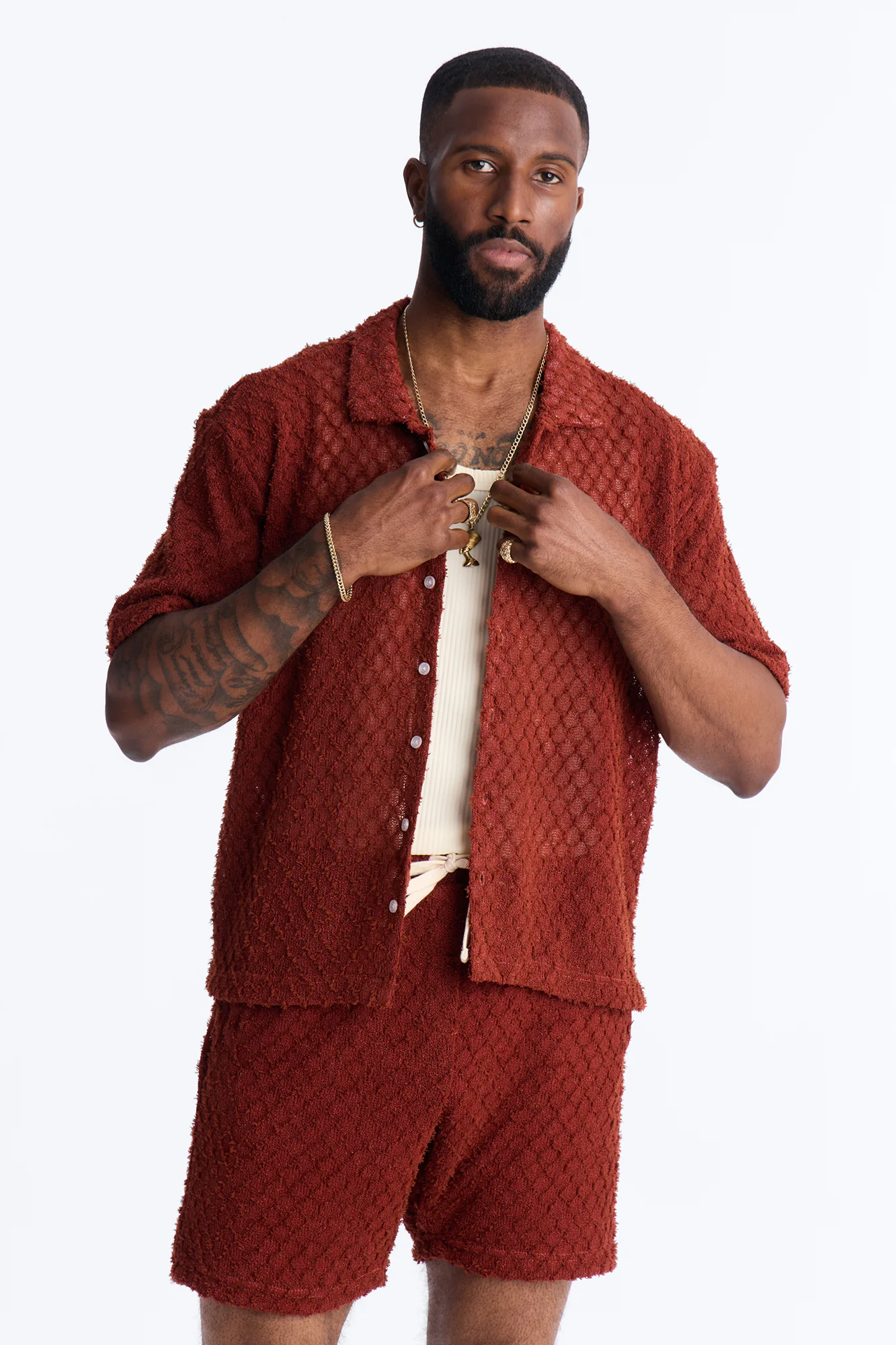 Mahogany Net Full Button Shirt - Brown
