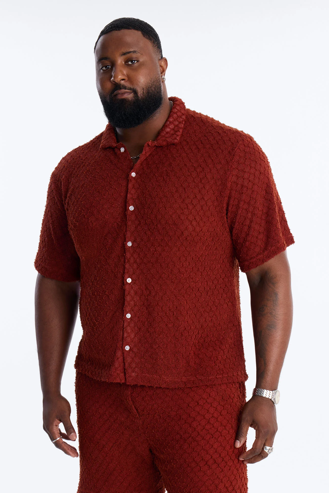 Mahogany Net Full Button Shirt - Brown - Image 5