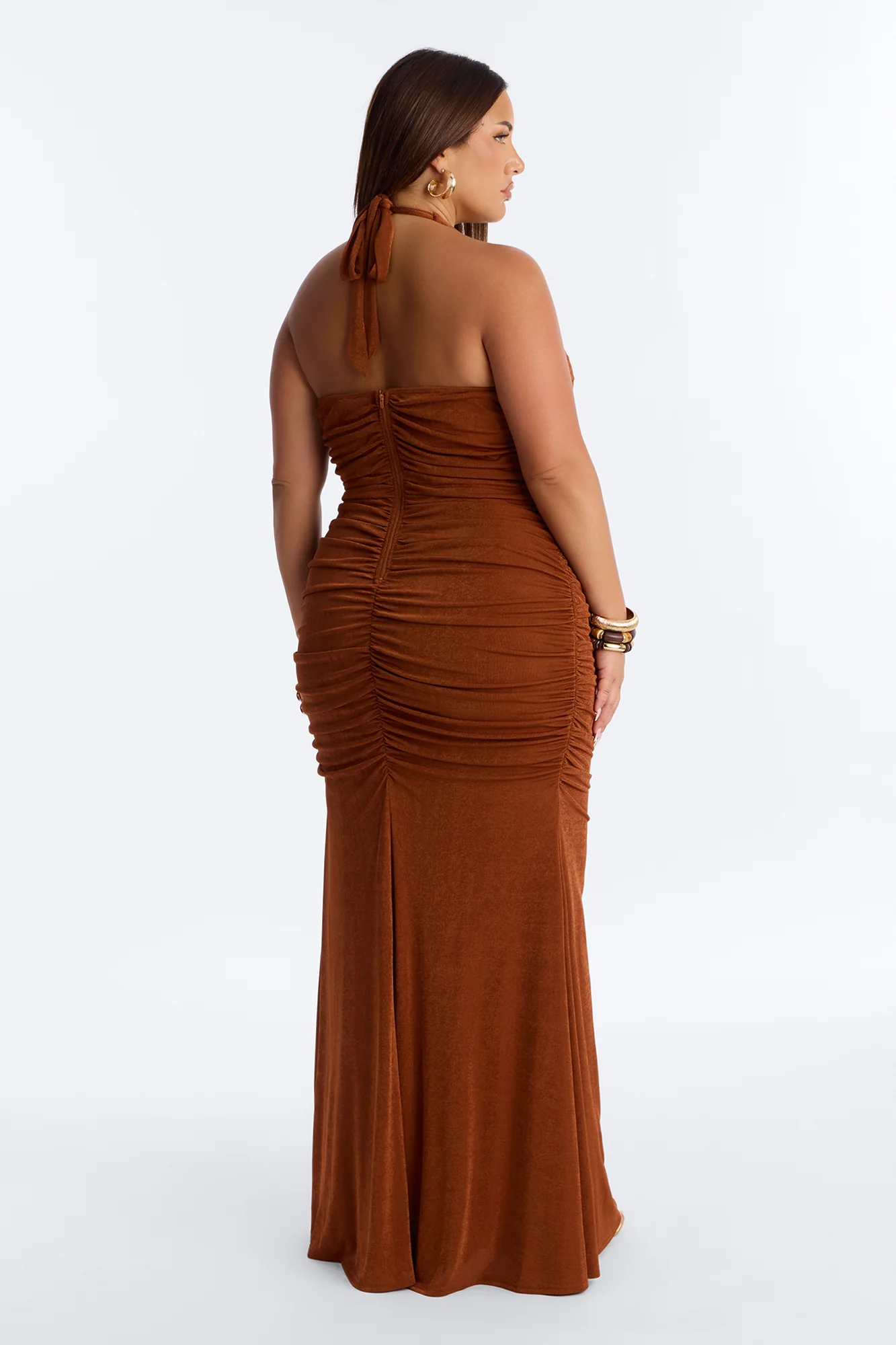 Maia Ruched Slinky Maxi Dress - Rust - Image 8