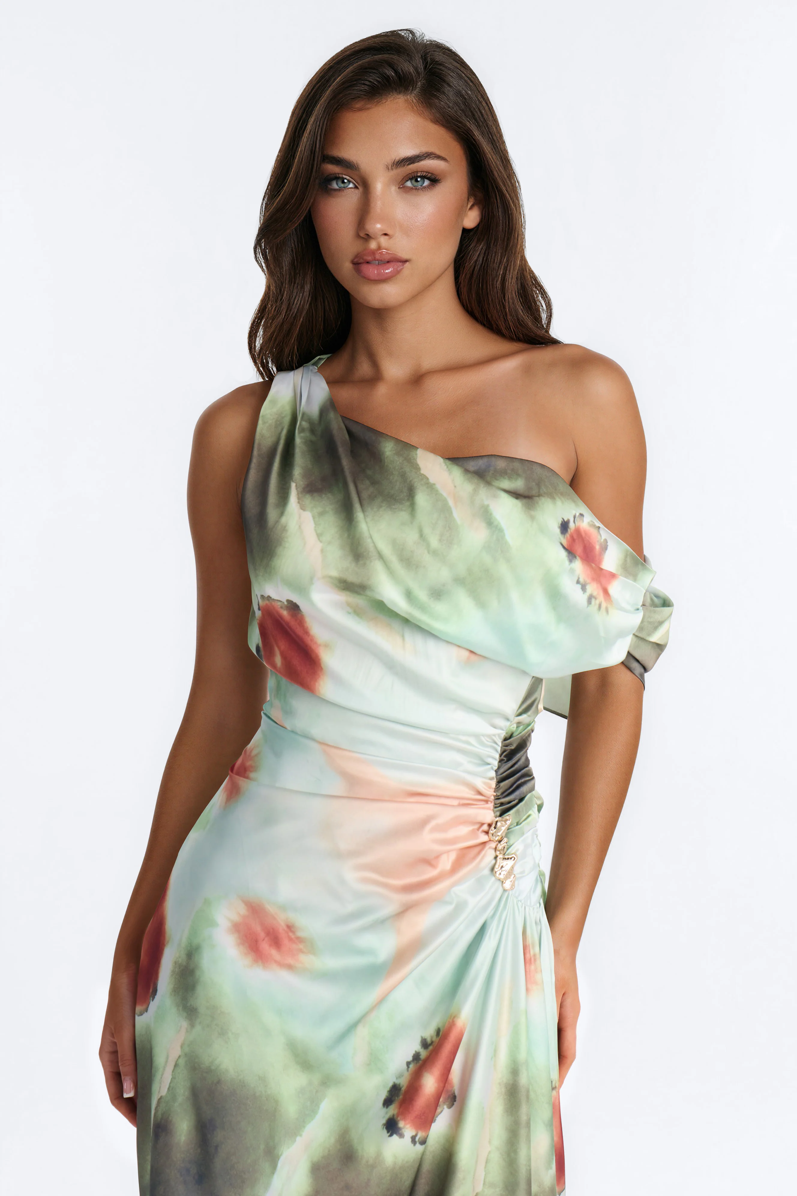 Maisie Tie Dye Satin Midi Dress - Sage/combo - Image 2