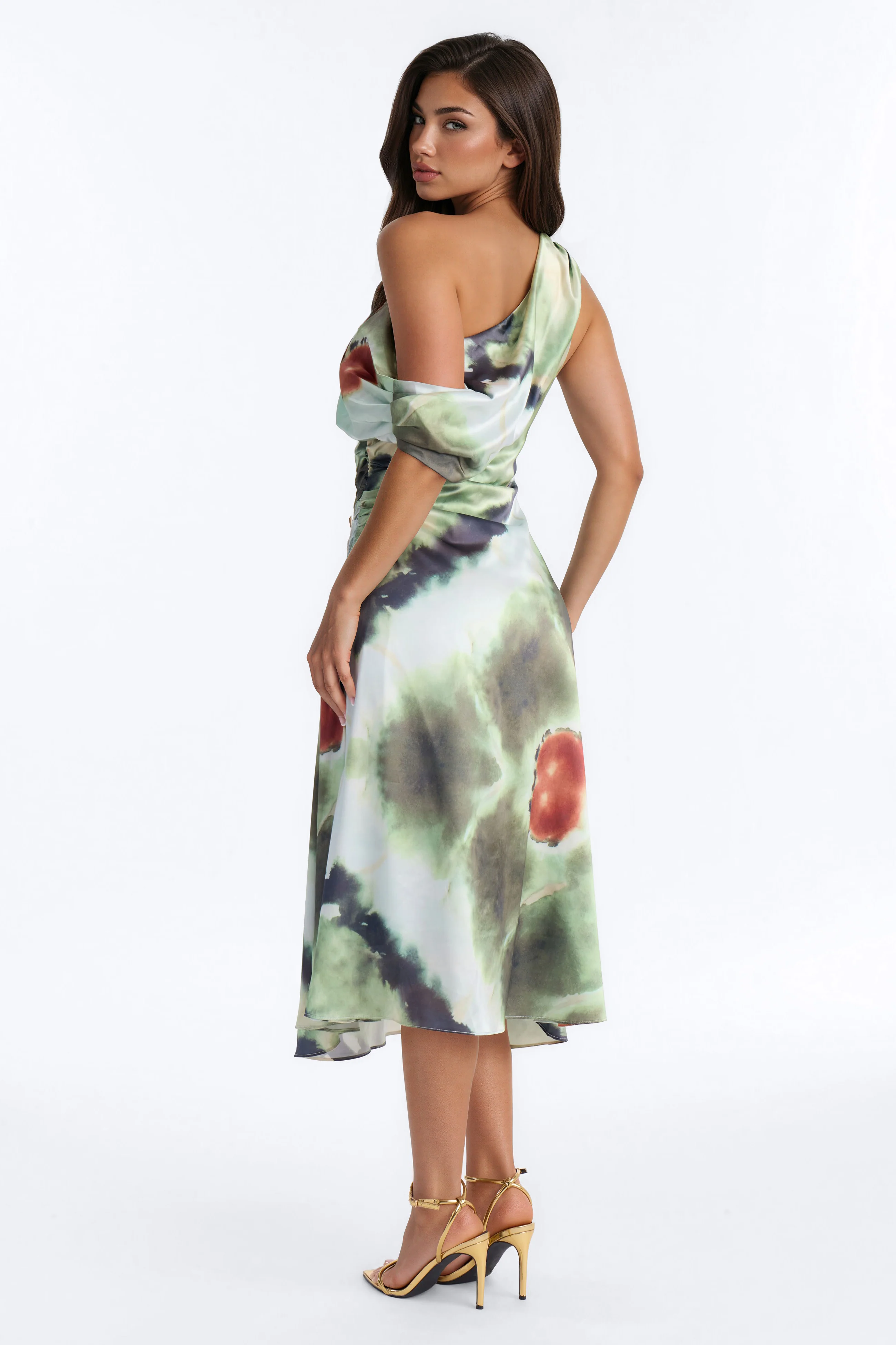 Maisie Tie Dye Satin Midi Dress - Sage/combo - Image 4