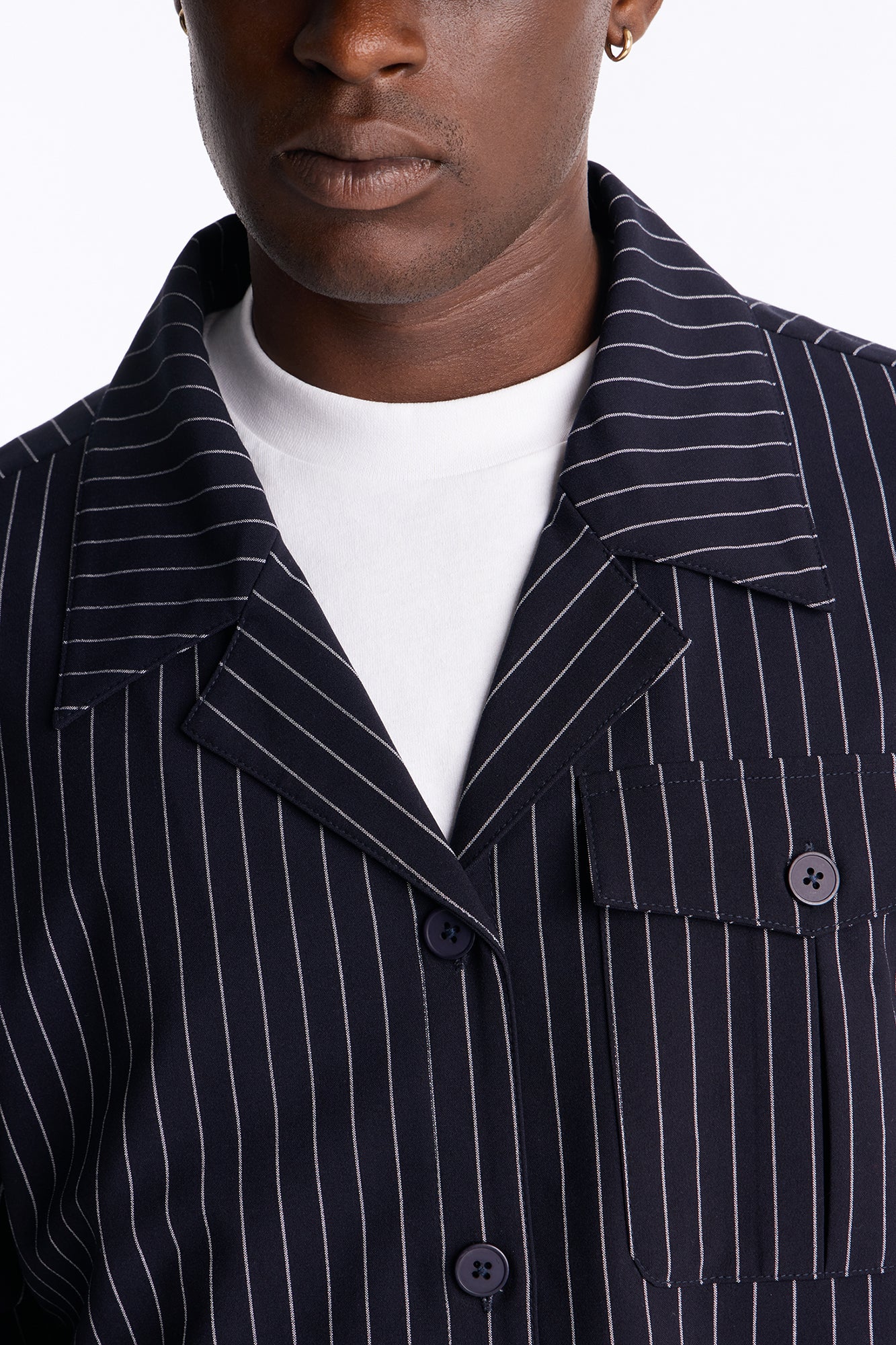 Maison Tailored Refined Stripe Button Up Shirt - Navy - Image 3