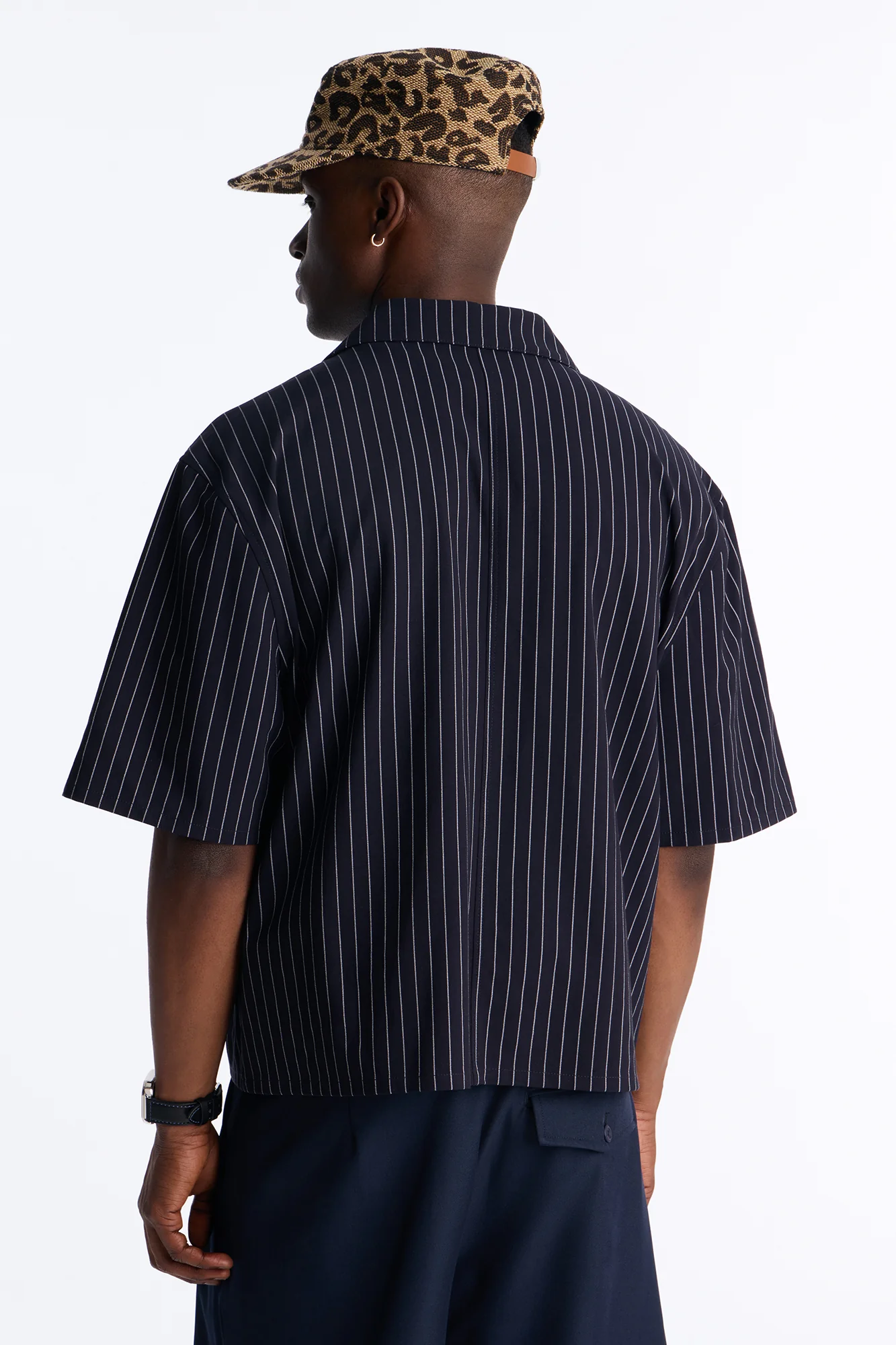 Maison Tailored Refined Stripe Button Up Shirt - Navy - Image 4