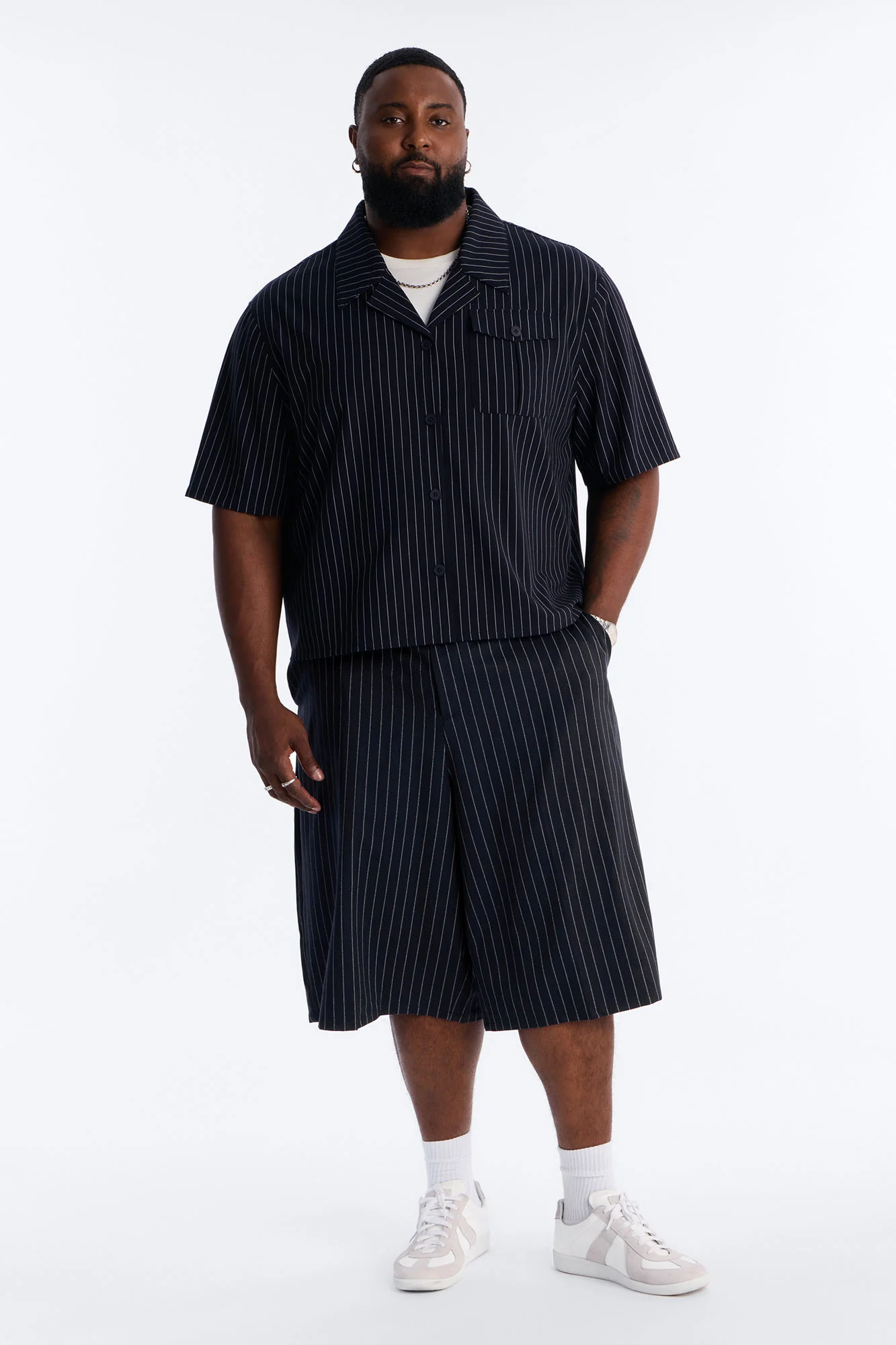 Maison Tailored Refined Stripe Button Up Shirt - Navy - Image 6