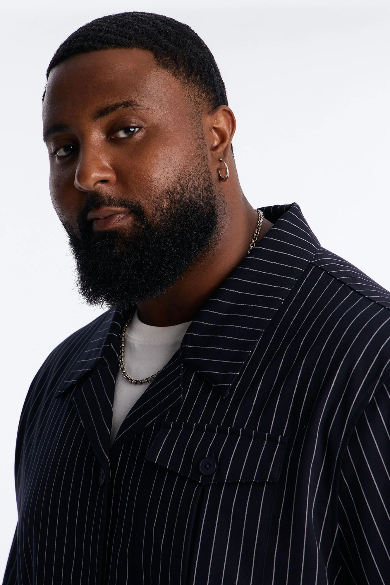 Maison Tailored Refined Stripe Button Up Shirt - Navy - Image 7