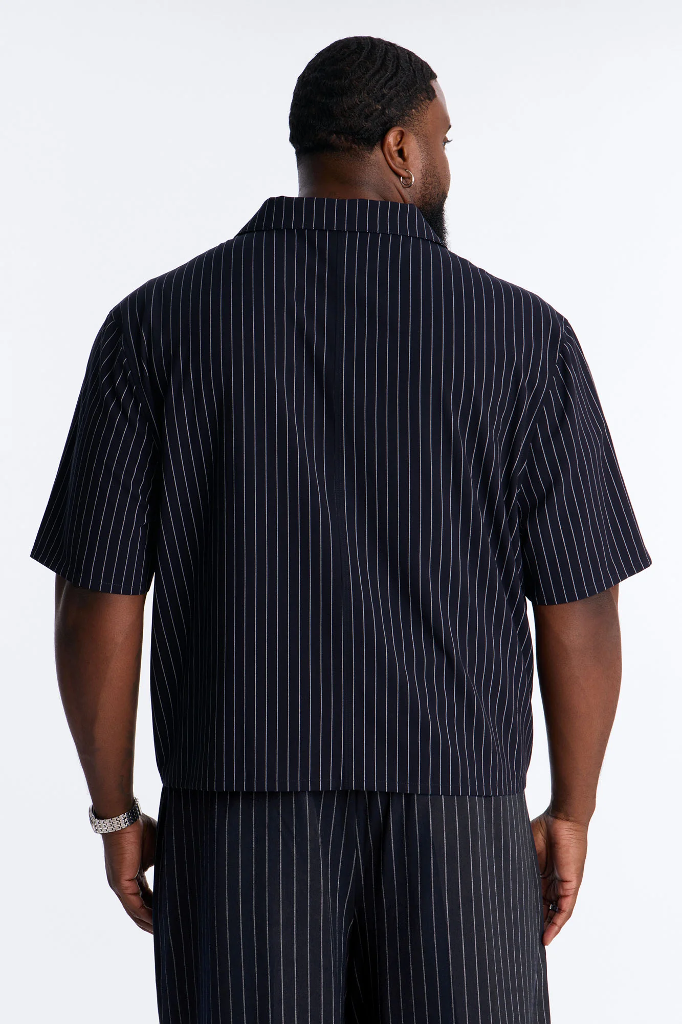 Maison Tailored Refined Stripe Button Up Shirt - Navy - Image 8