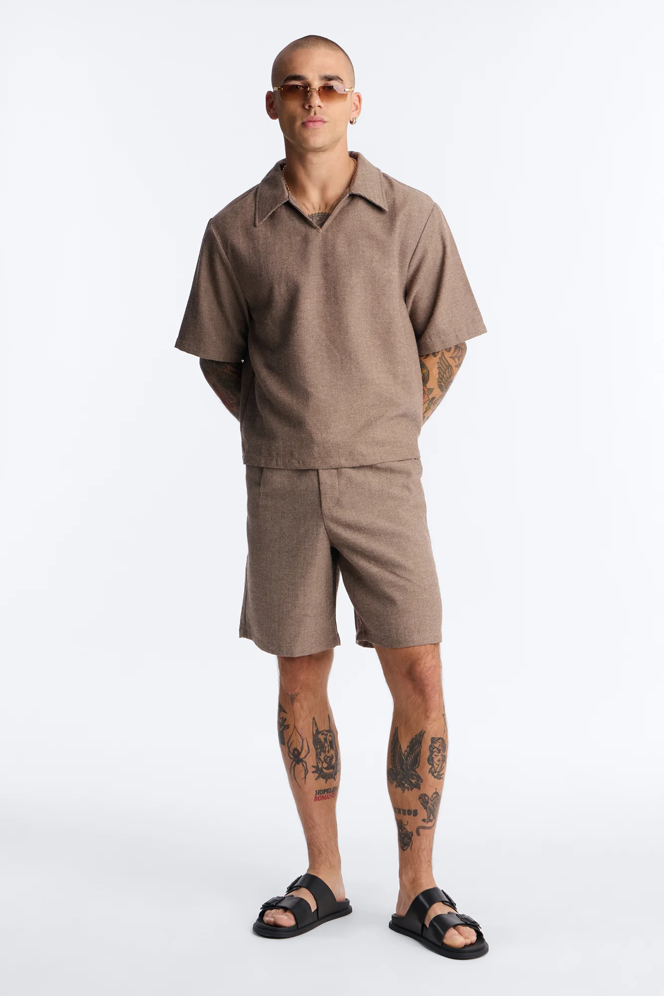 Maison Tailored Textured Wrapped Short - Brown - Image 2