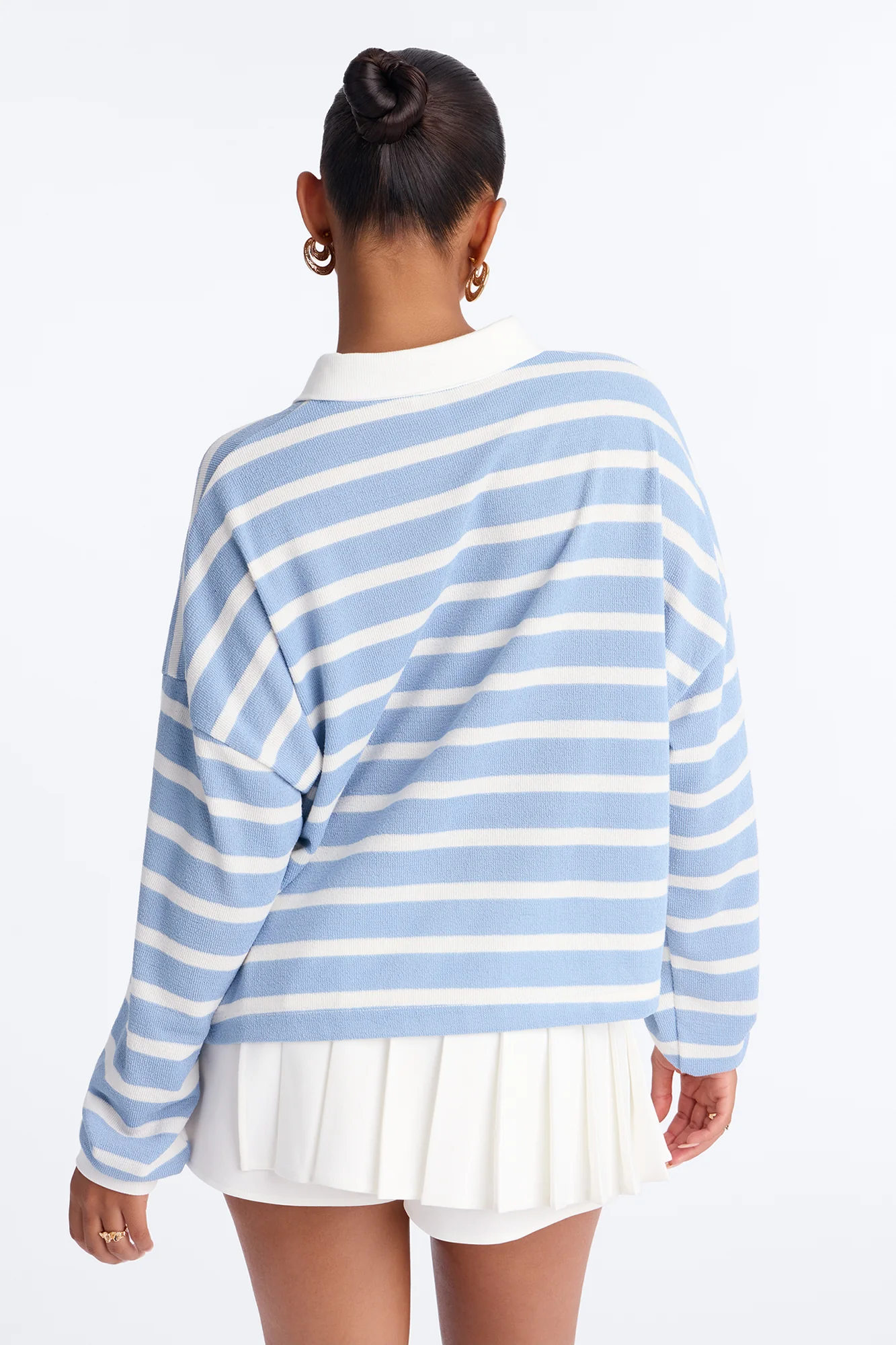 Makayla Stripe Ribbed Long Sleeve Polo - Blue/combo - Image 4