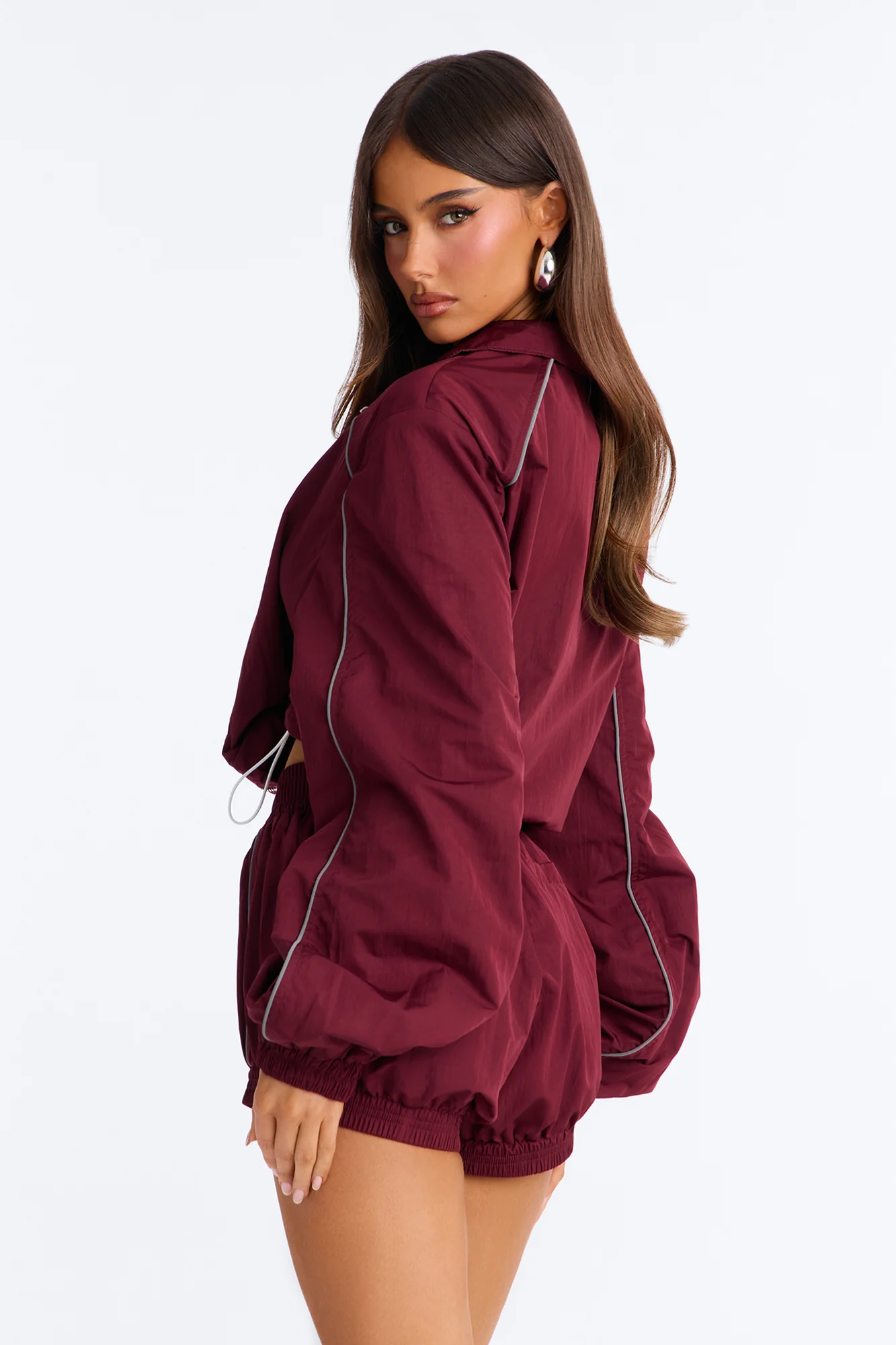 Make A Move Windbreaker Cropped Funnel Neck Jacket - Burgundy - Image 10
