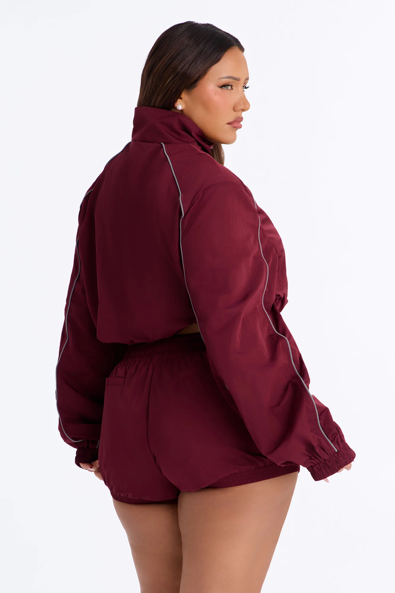 Make A Move Windbreaker Cropped Funnel Neck Jacket - Burgundy - Image 5