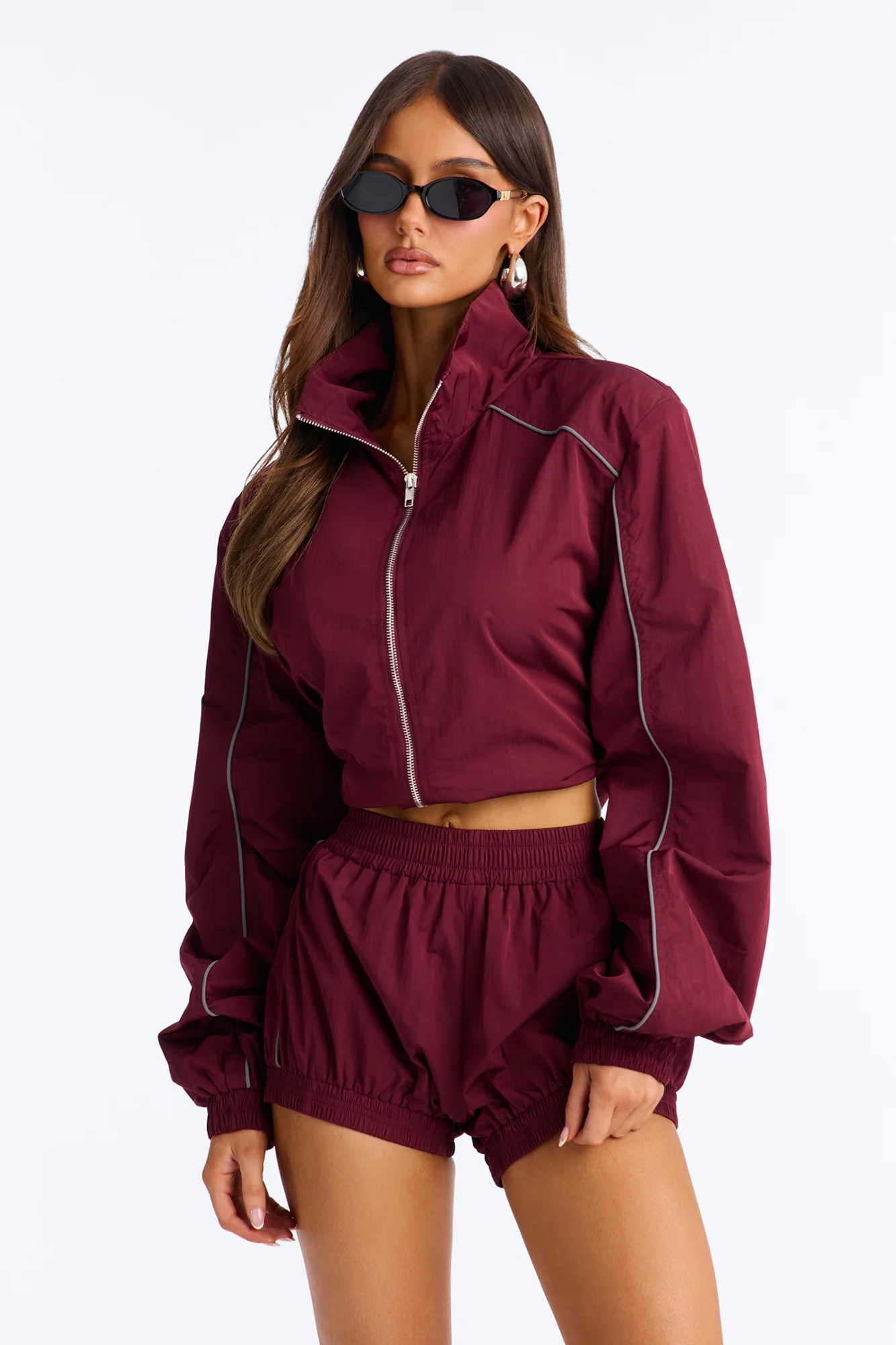 Make A Move Windbreaker Cropped Funnel Neck Jacket - Burgundy - Image 8
