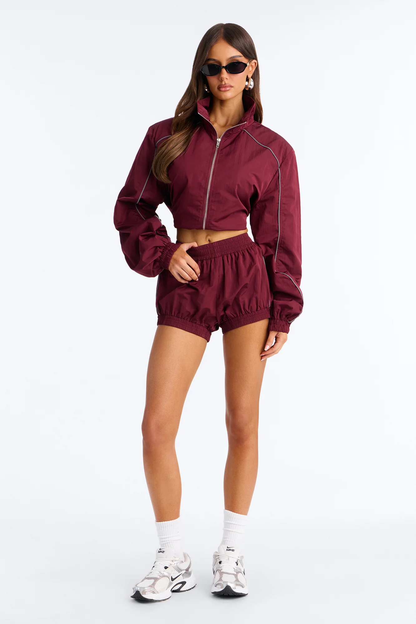 Make A Move Windbreaker Cropped Funnel Neck Jacket - Burgundy - Image 9