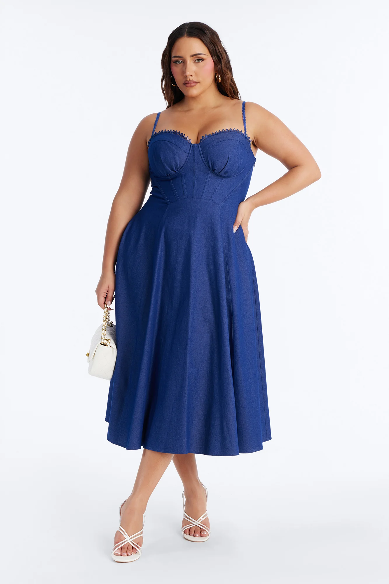 Making My Way Downtown Denim Midi Dress - Dark Wash - Image 5