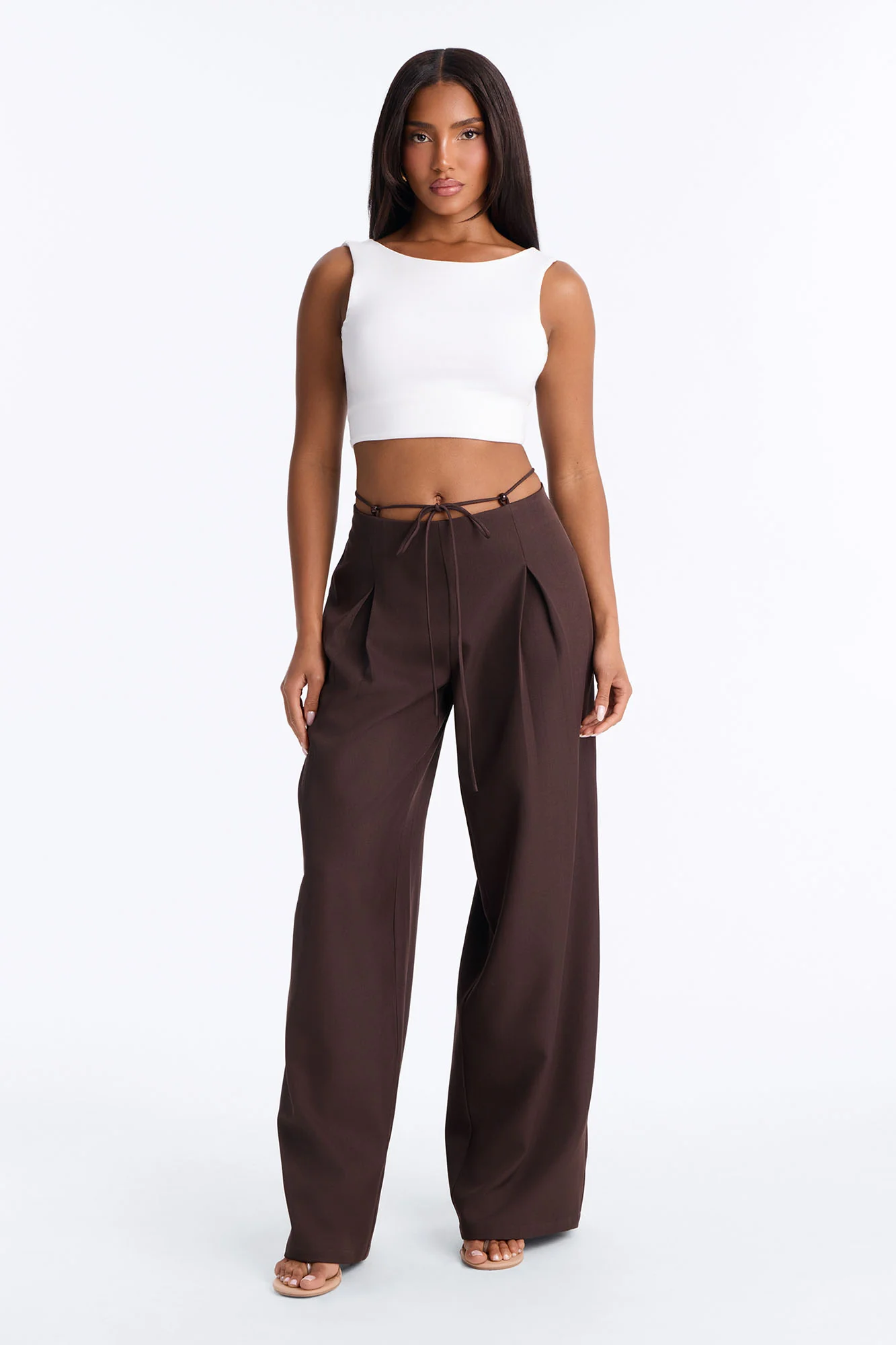 Malibu Tie Waist Wide Leg Trouser - Chocolate