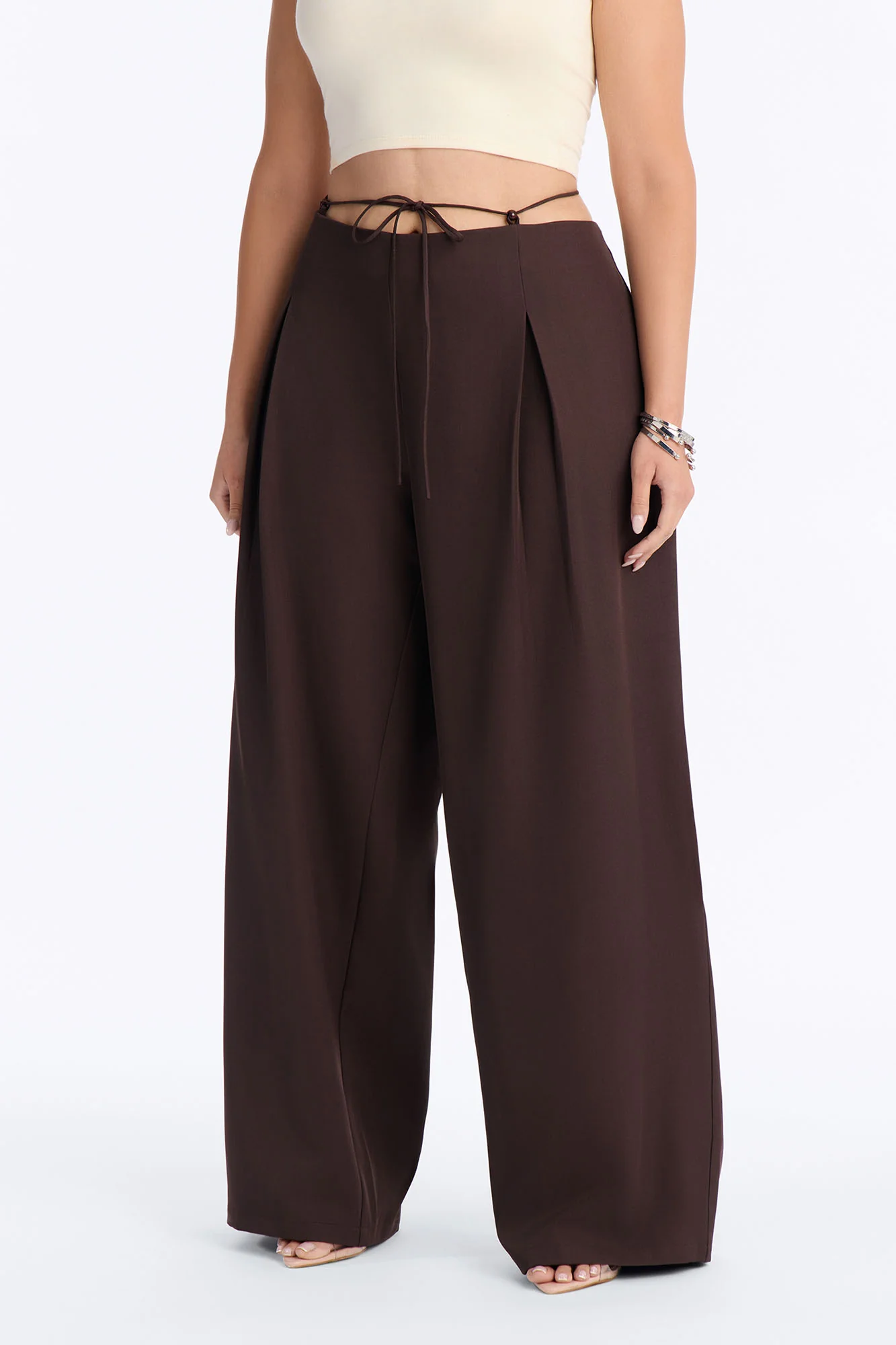 Malibu Tie Waist Wide Leg Trouser - Chocolate - Image 6