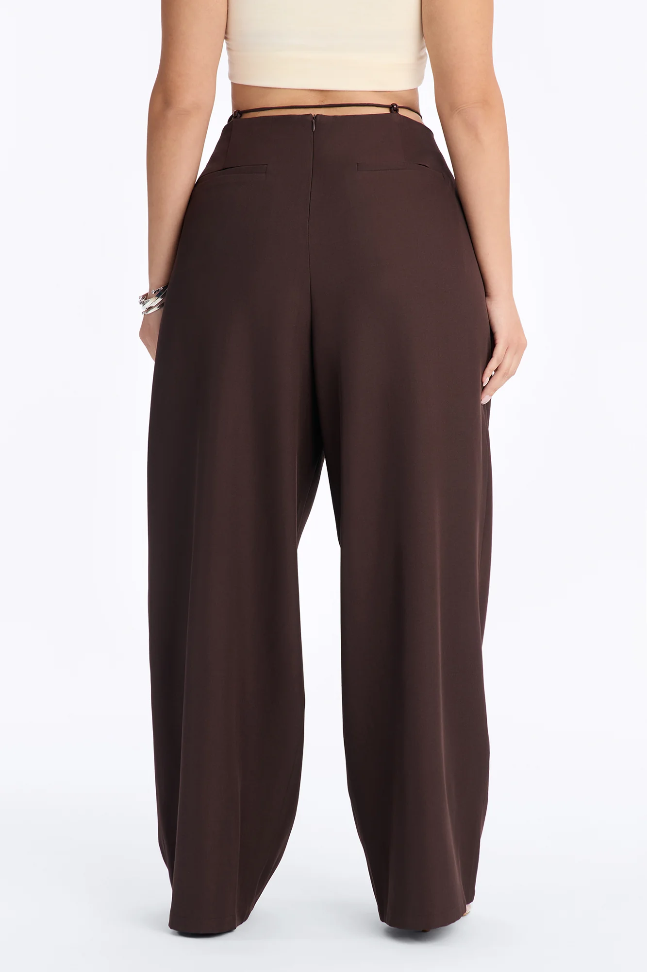 Malibu Tie Waist Wide Leg Trouser - Chocolate - Image 8