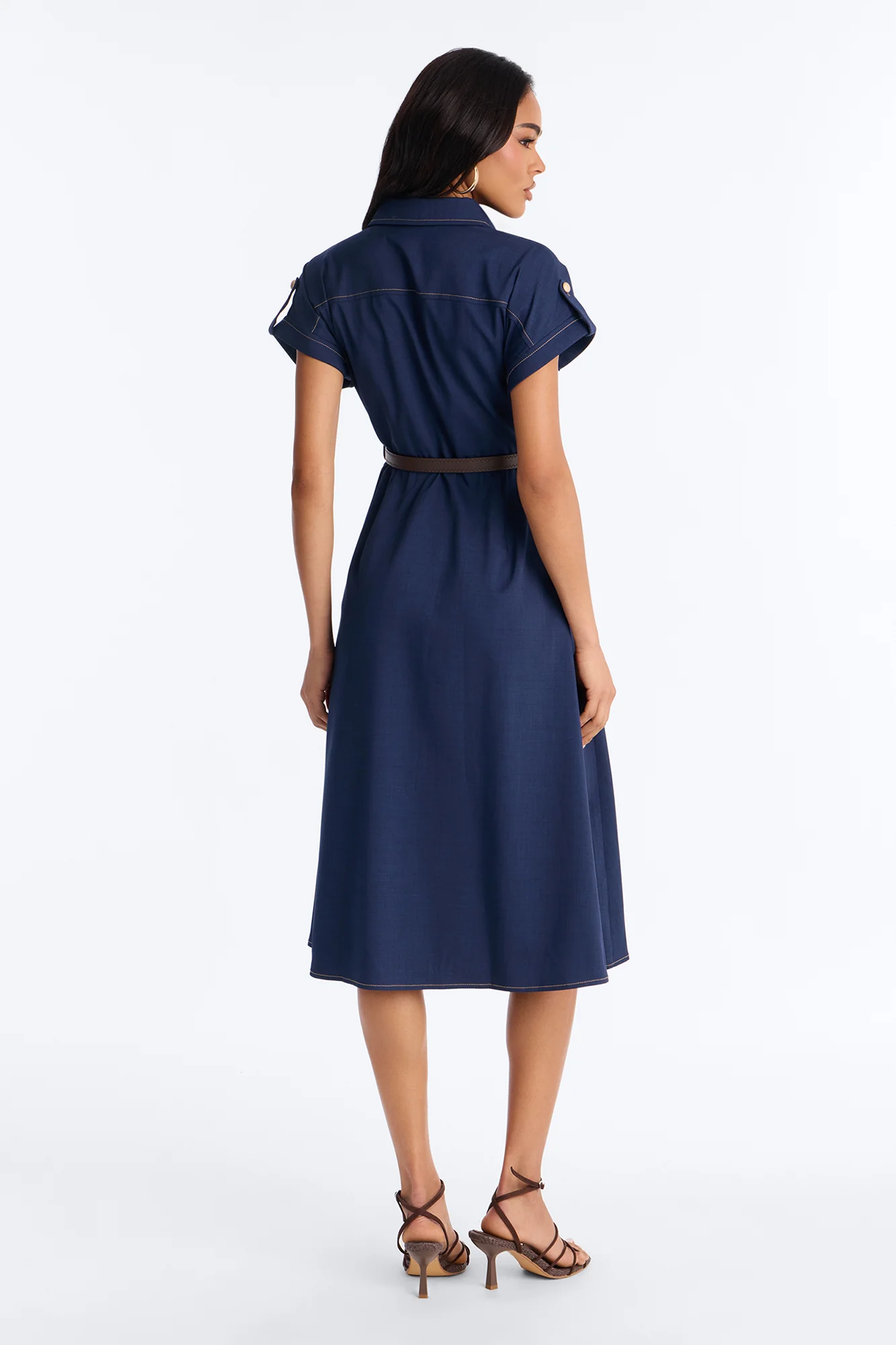 Malissa Belted Midi Dress - Navy - Image 4