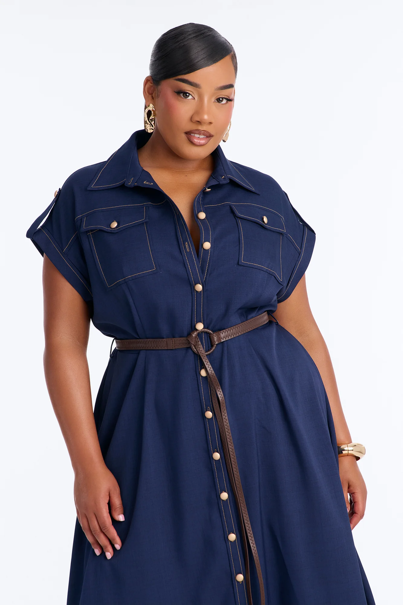 Malissa Belted Midi Dress - Navy - Image 6