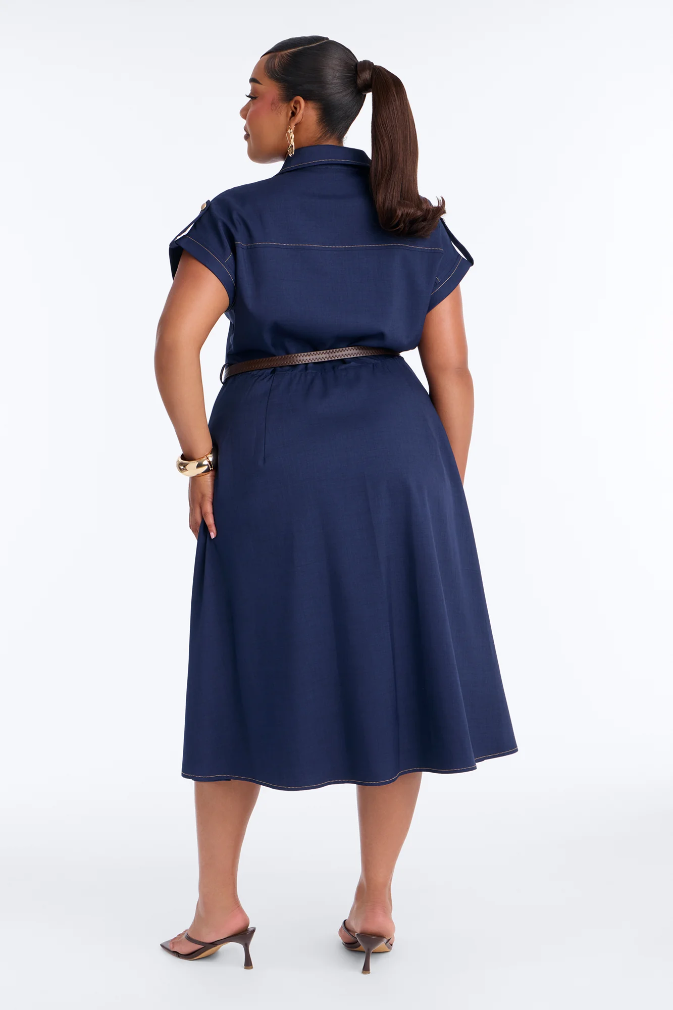 Malissa Belted Midi Dress - Navy - Image 7