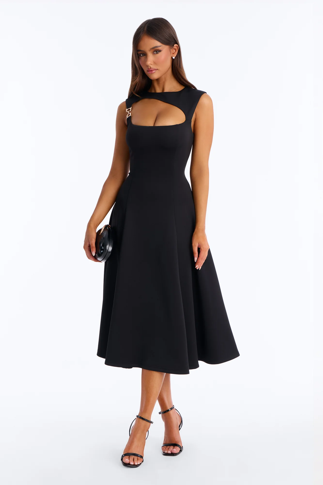 Mallie A Line Midi Dress - Black