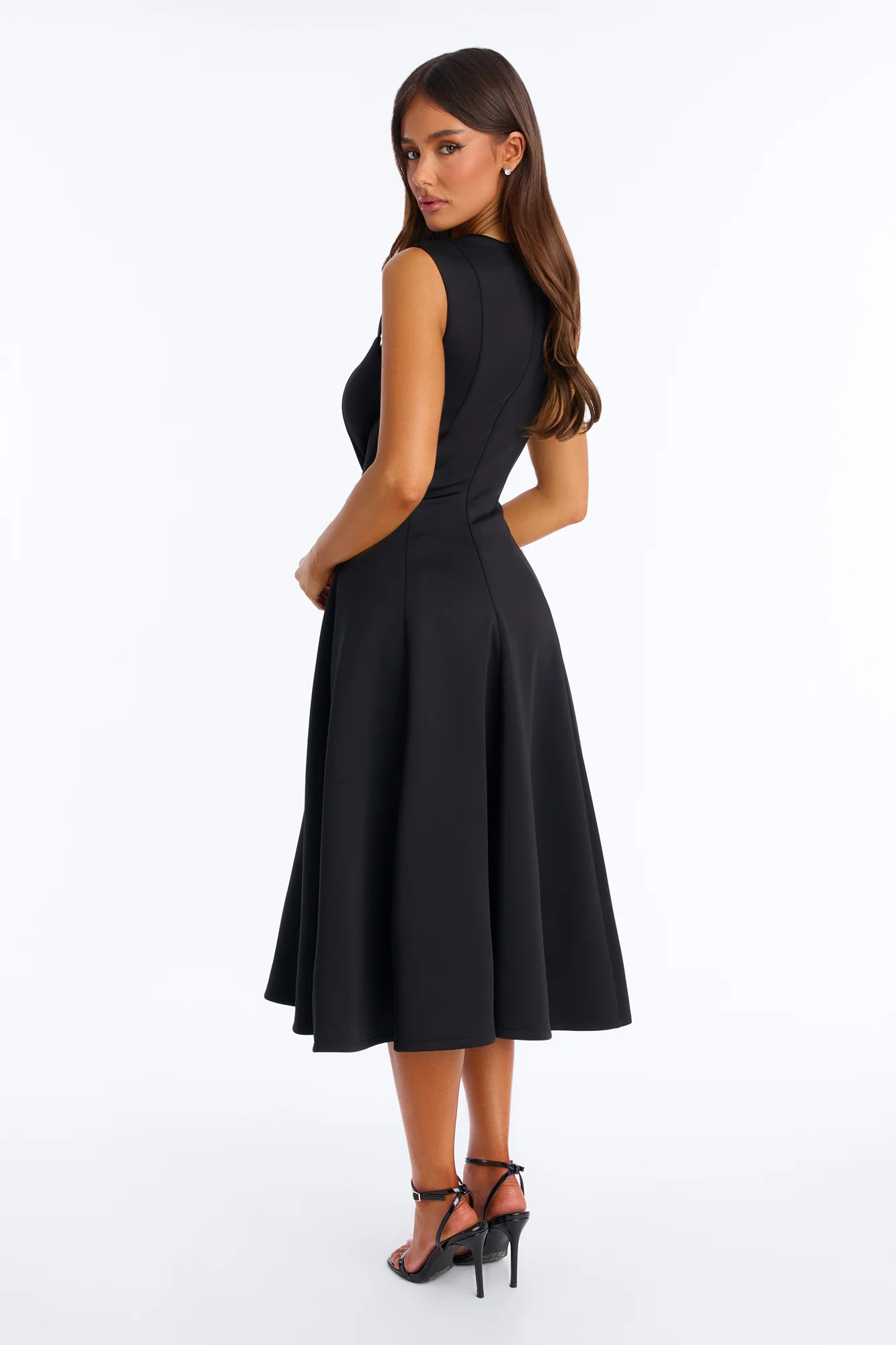 Mallie A Line Midi Dress - Black - Image 4