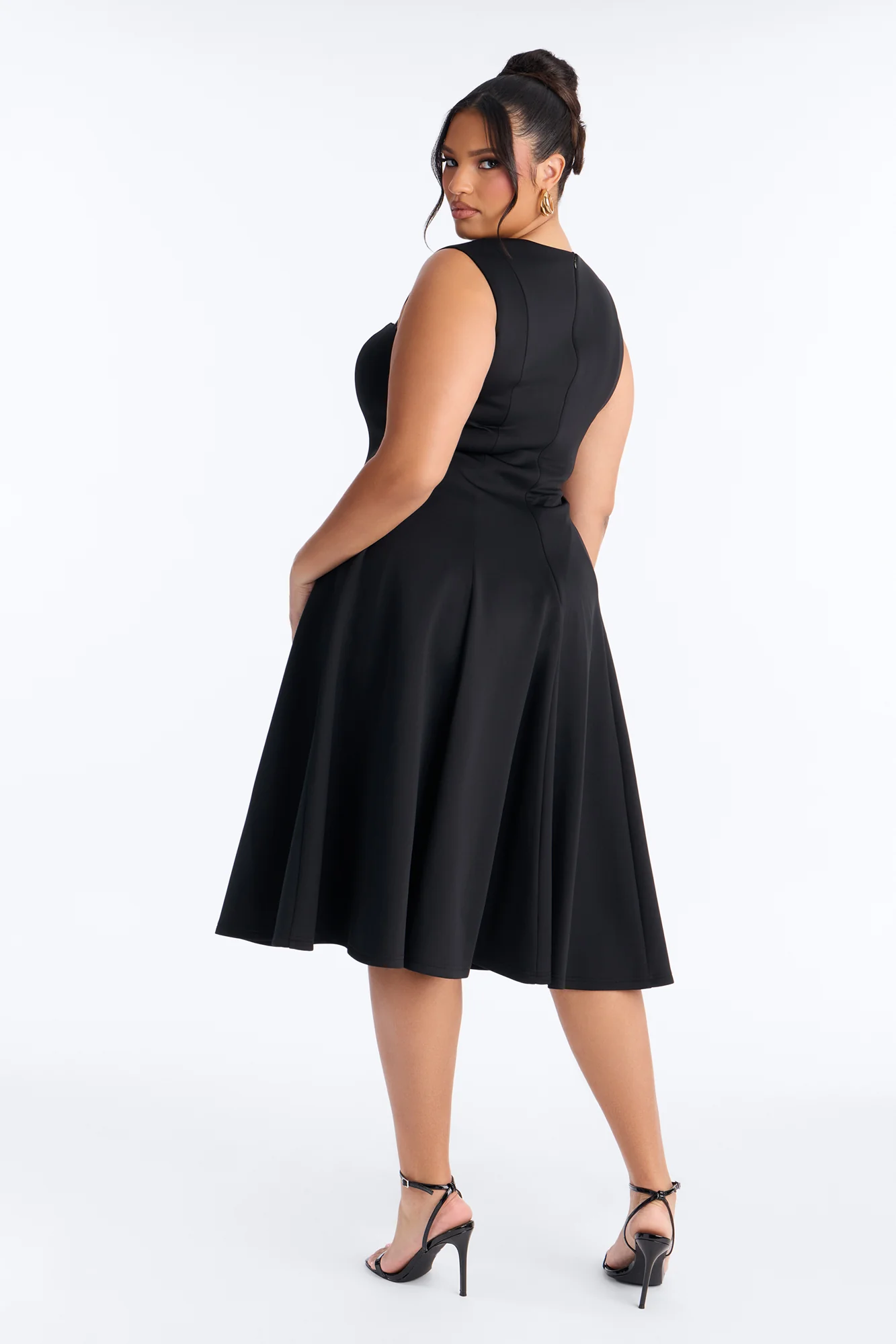 Mallie A Line Midi Dress - Black - Image 8