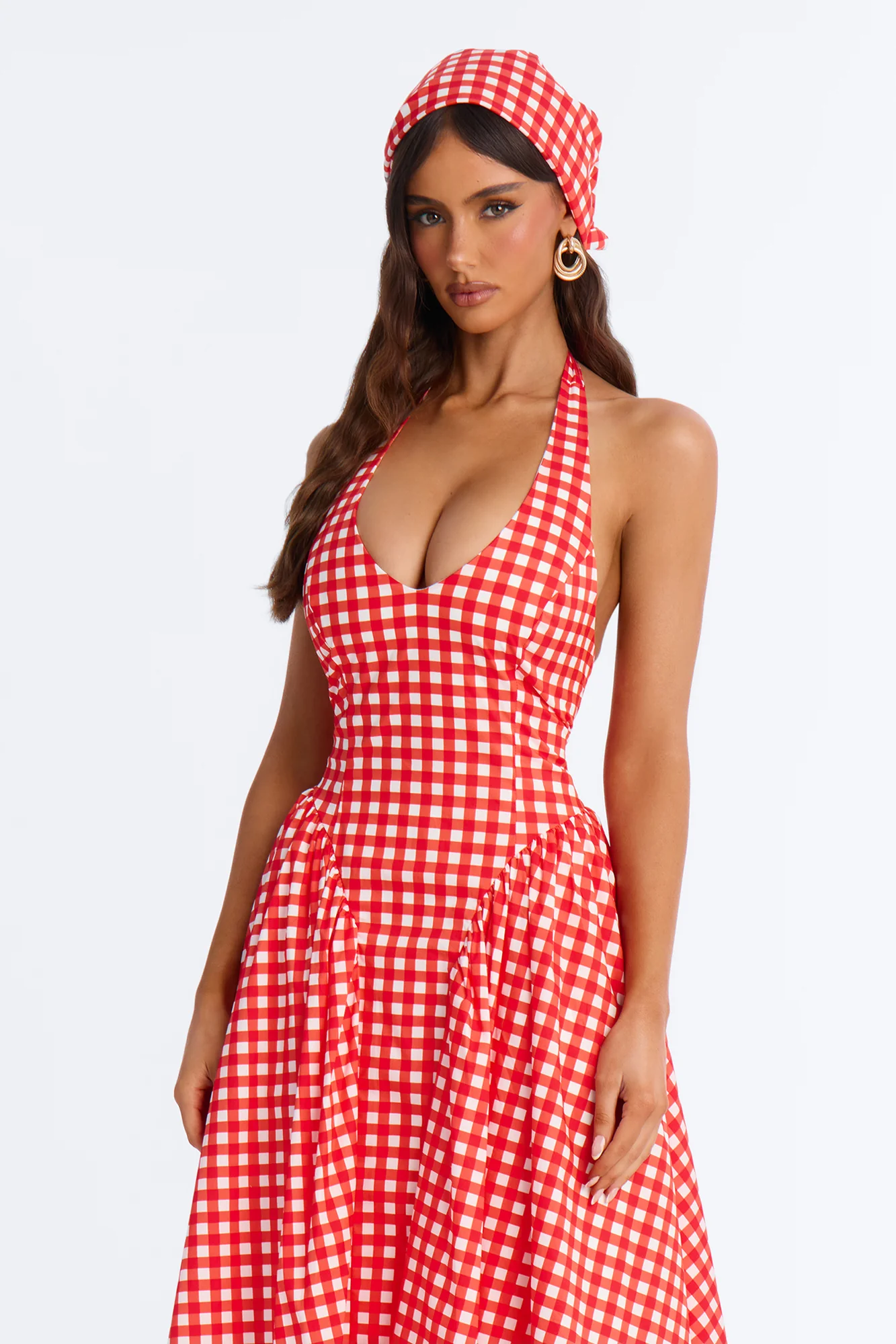 Mara Corset Gingham Midi Dress - Red/combo - Image 2