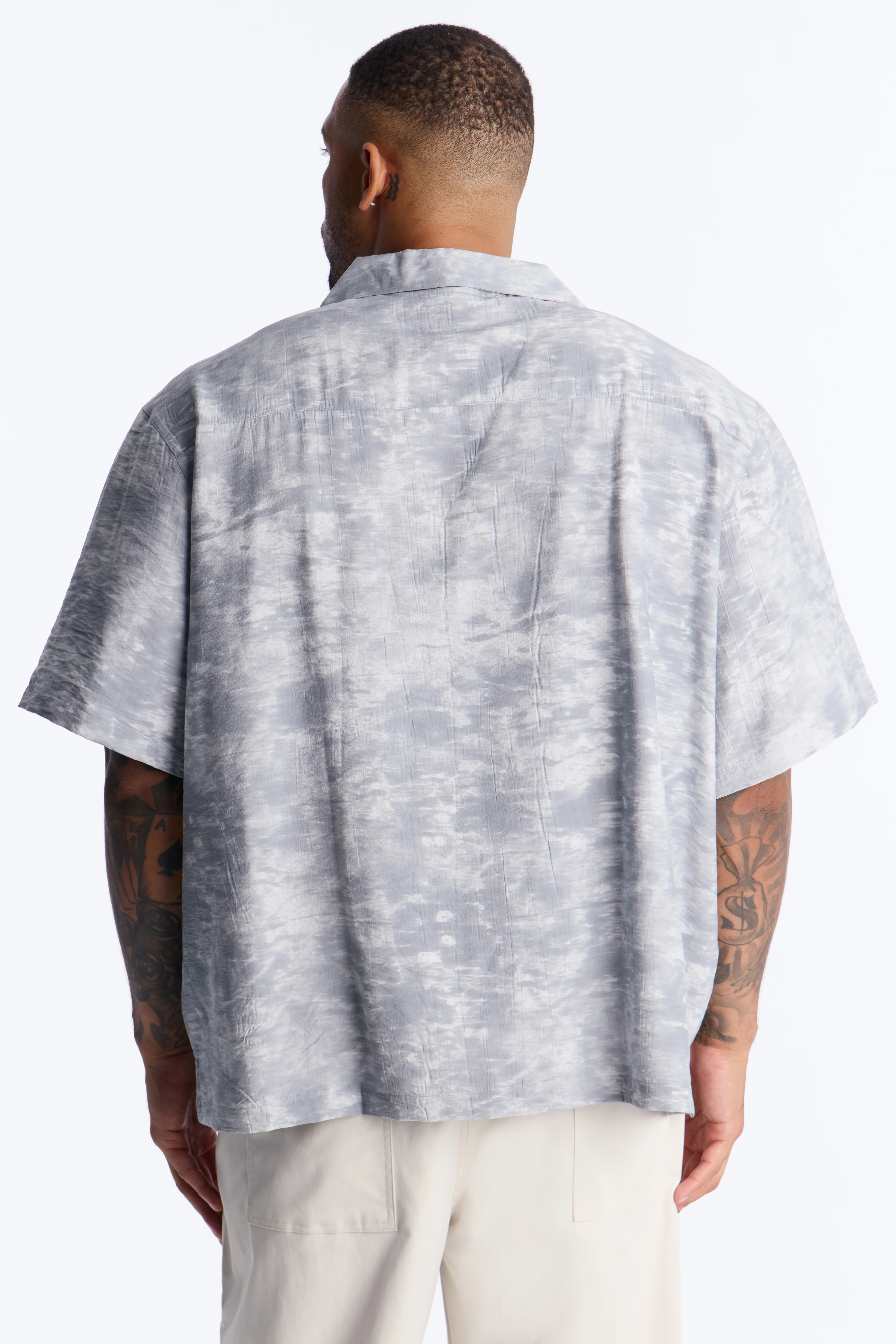 Marble Wash Cuban Collar Button Up Shirt - Grey/combo - Image 8