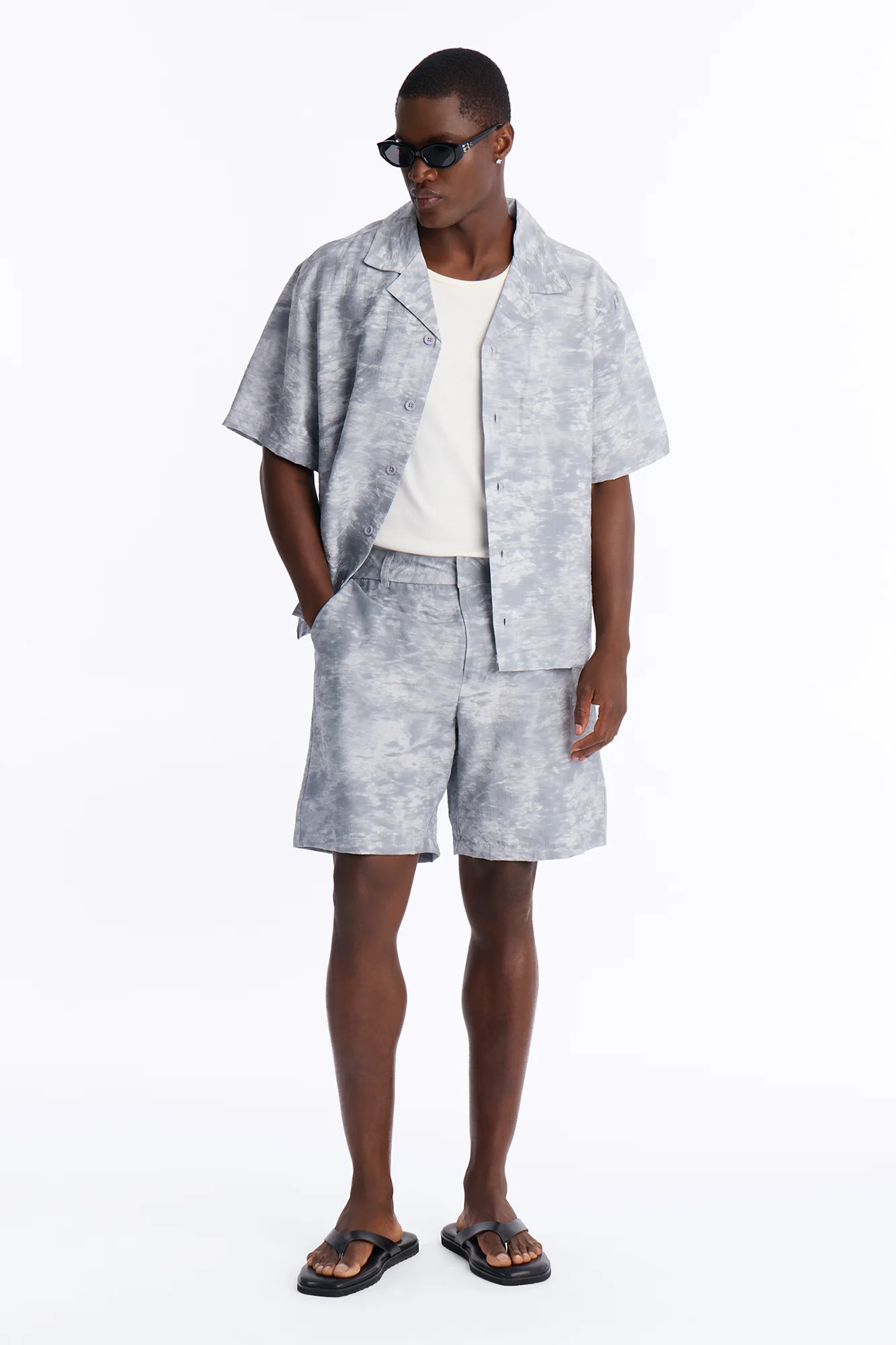 Marble Wash Relaxed Short - Grey/combo