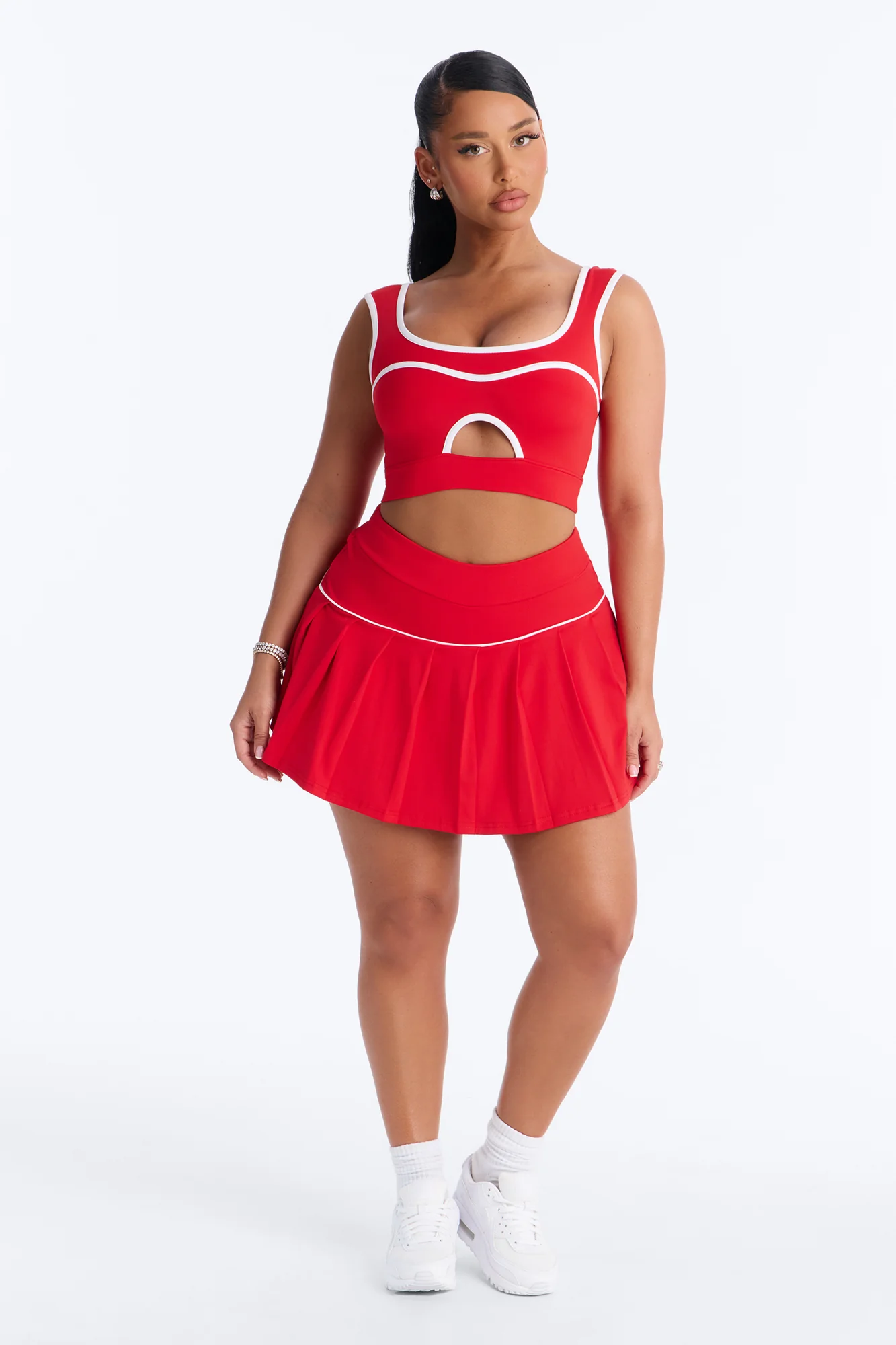 Marcy Pleated Mini Skirt Set - Red/White - Image 2