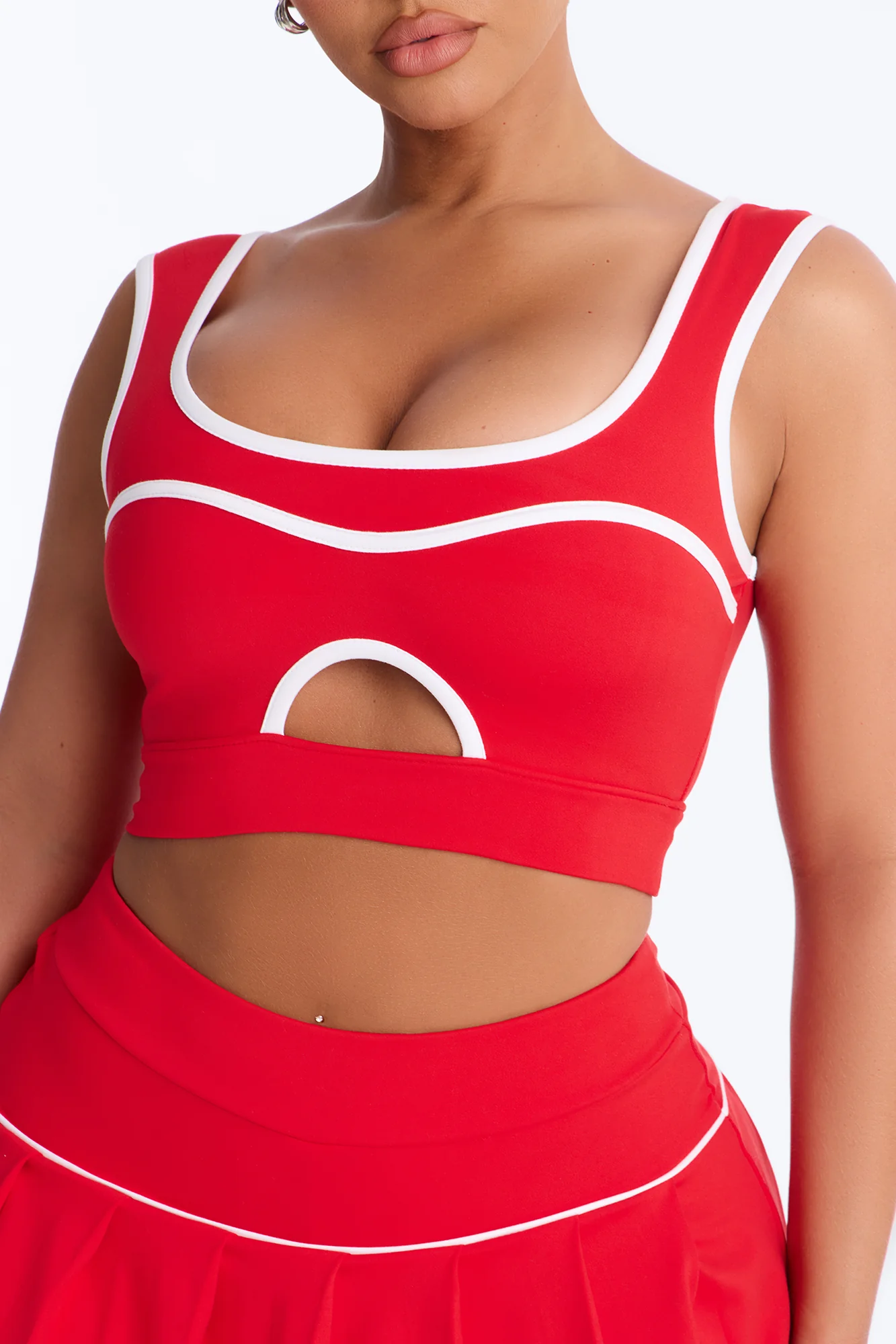 Marcy Pleated Mini Skirt Set - Red/White - Image 3