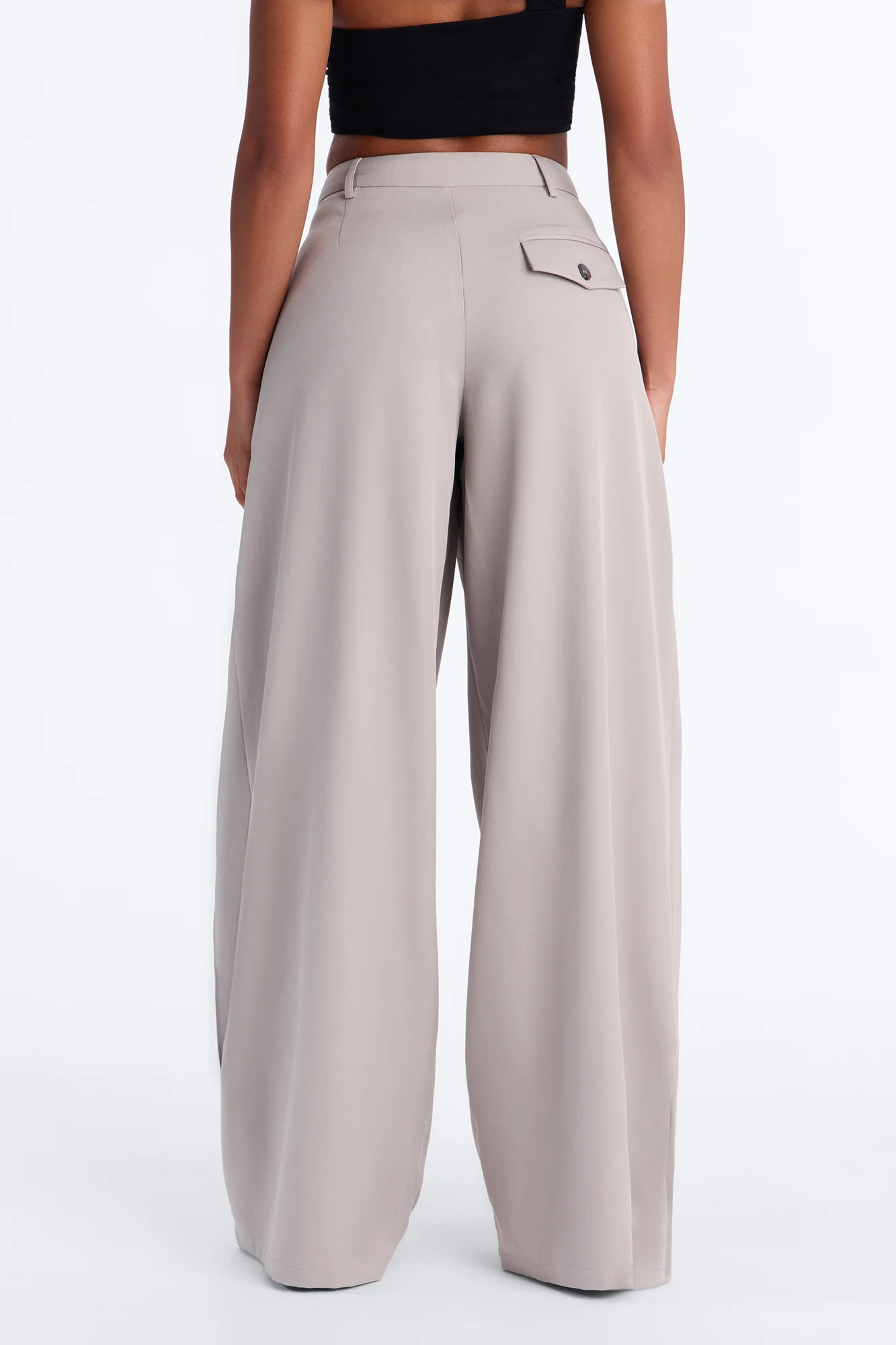 Margaret Solid Wide Leg Front Wrap Trouser Pant - Light Grey - Image 4
