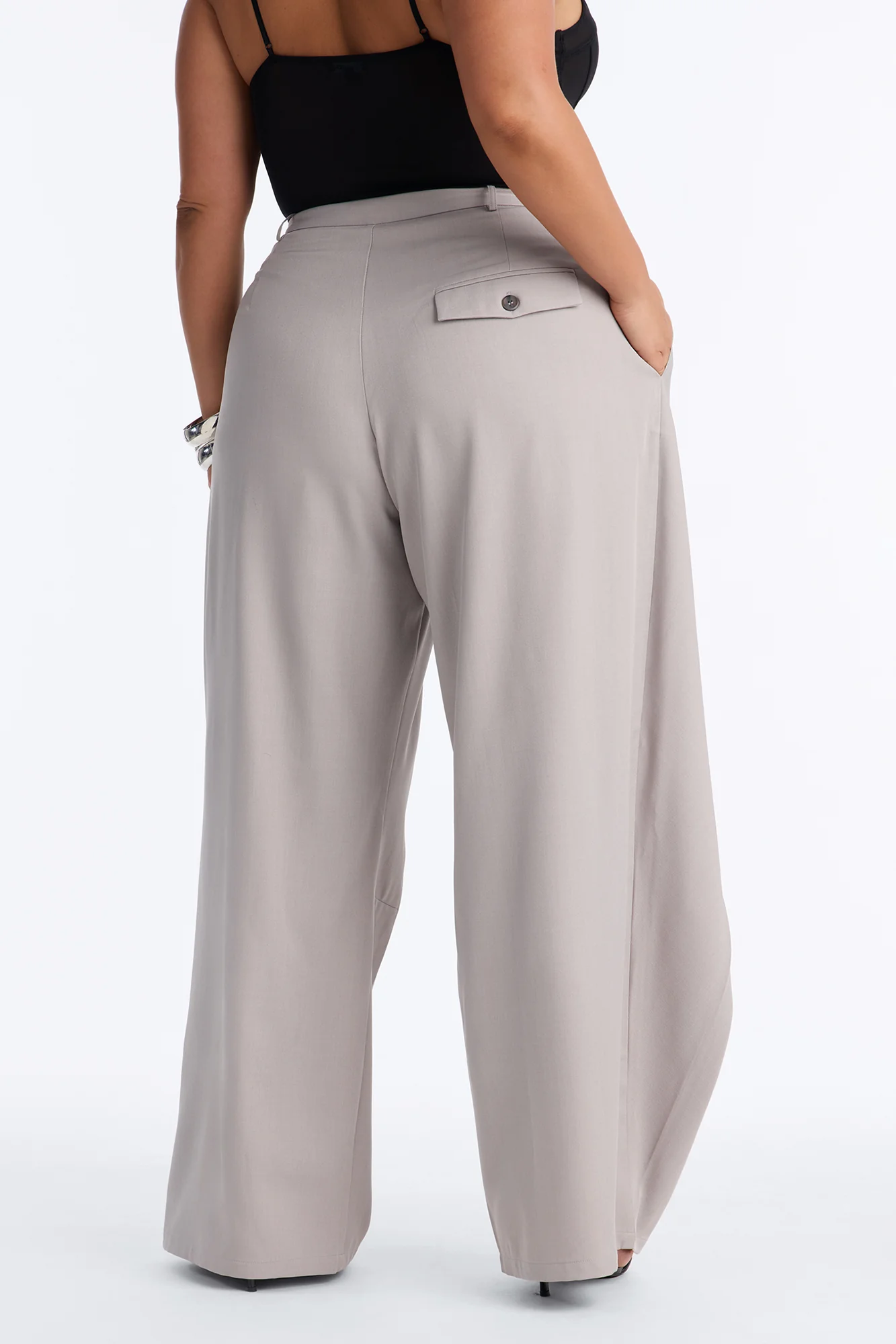 Margaret Solid Wide Leg Front Wrap Trouser Pant - Light Grey - Image 9