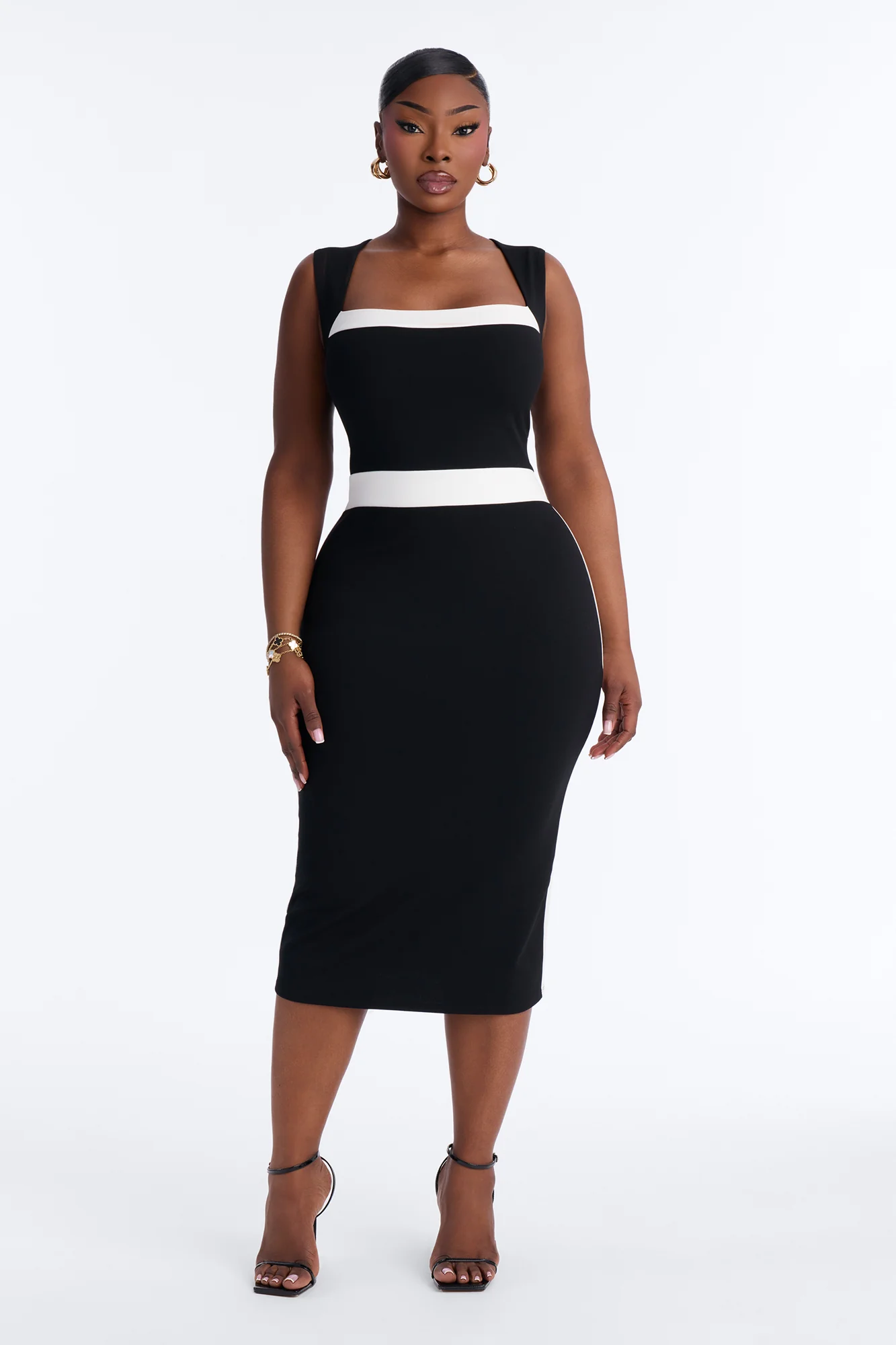 Margot Contrast Bow Midi Dress - Black/White
