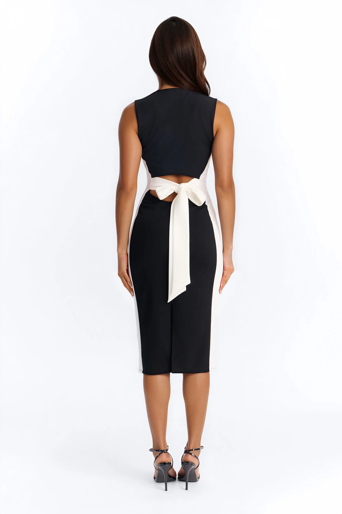 Margot Contrast Bow Midi Dress - Black/White - Image 4