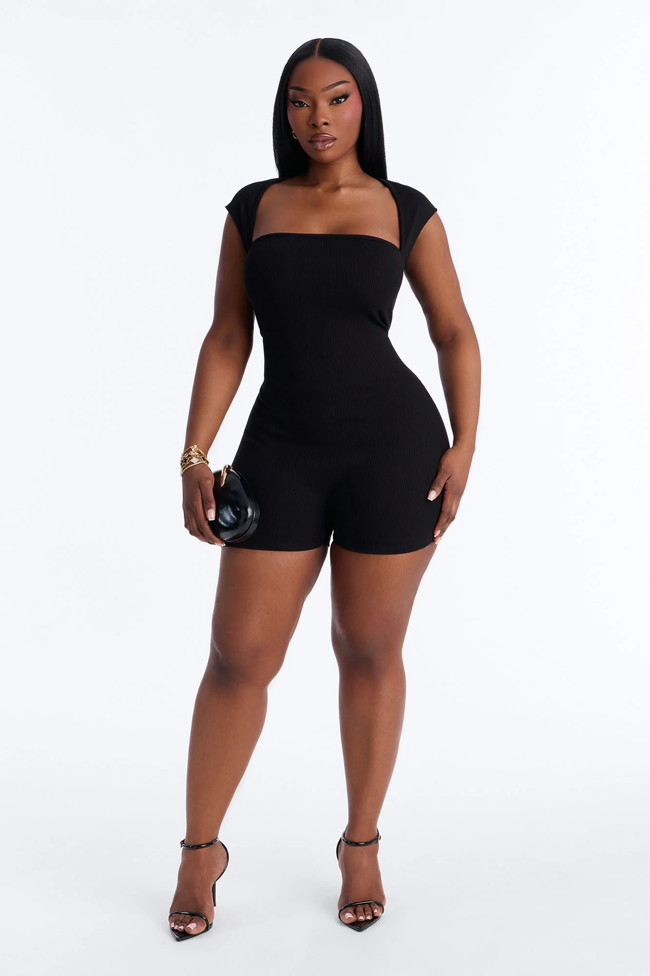 Mari Square Neck Snatched Micro Romper - Black - Image 6