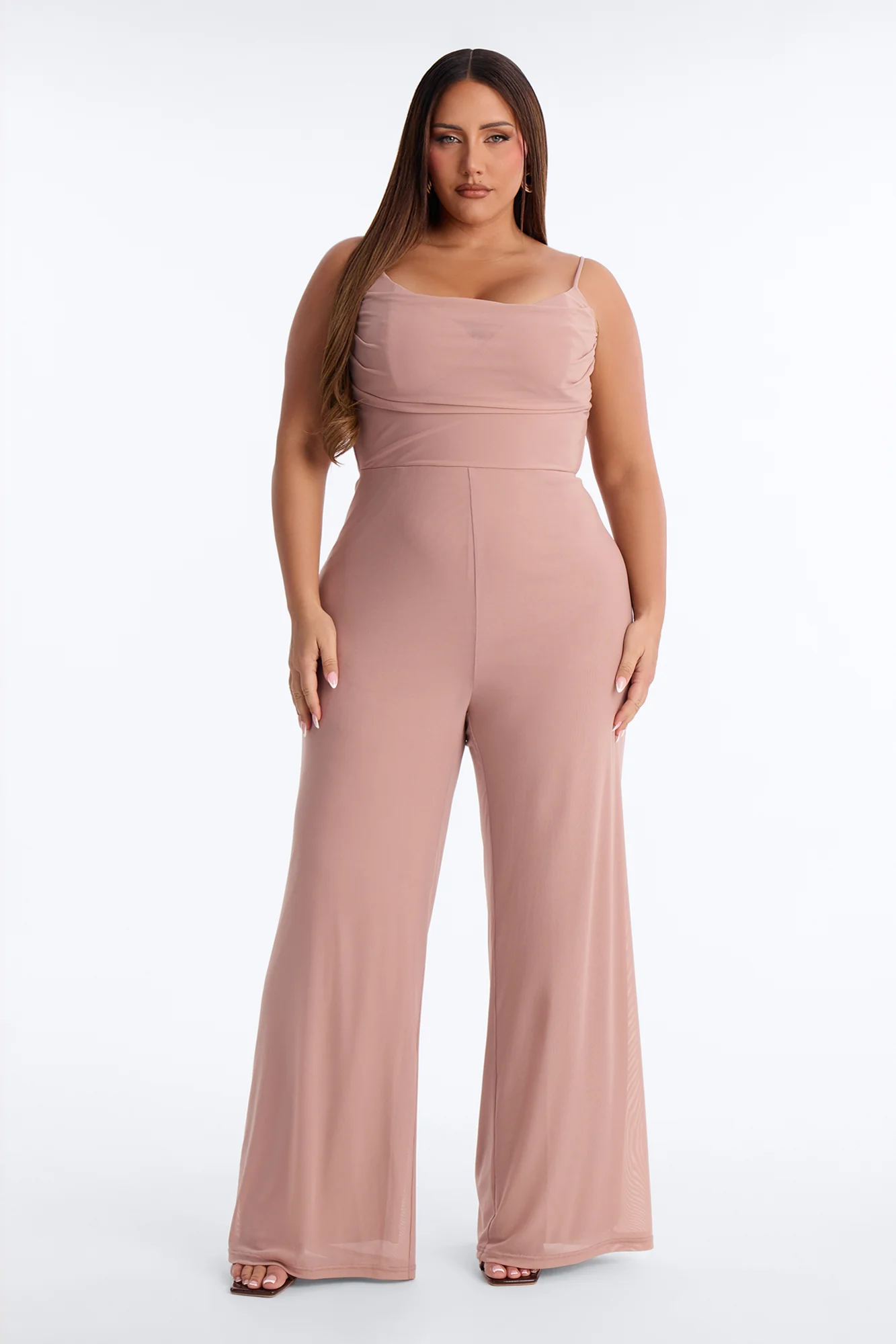 Maria Mesh Wide Leg Jumpsuit - Taupe - Image 4