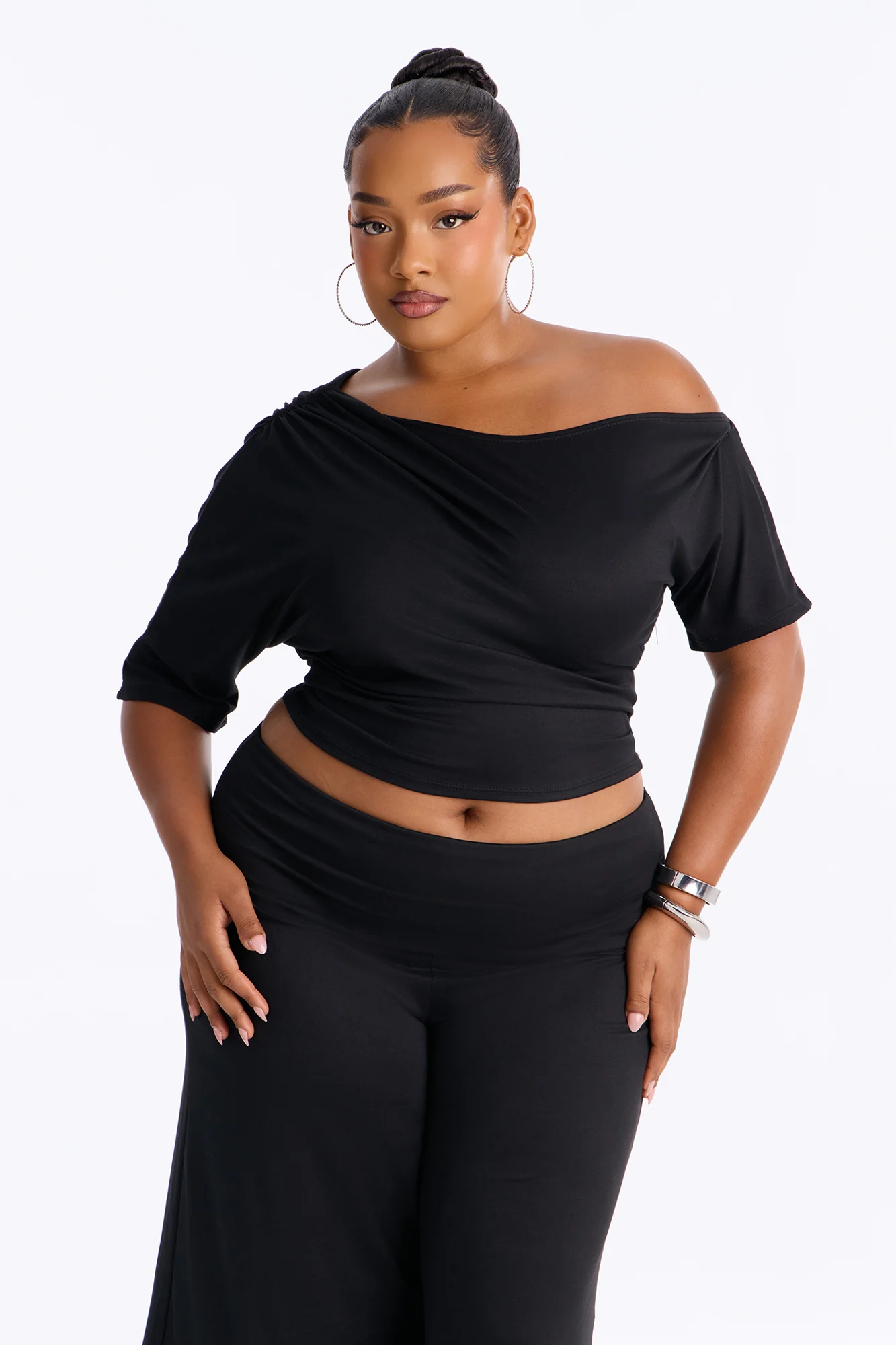 Maria Off Shoulder Gaucho Pant Set - Black - Image 6