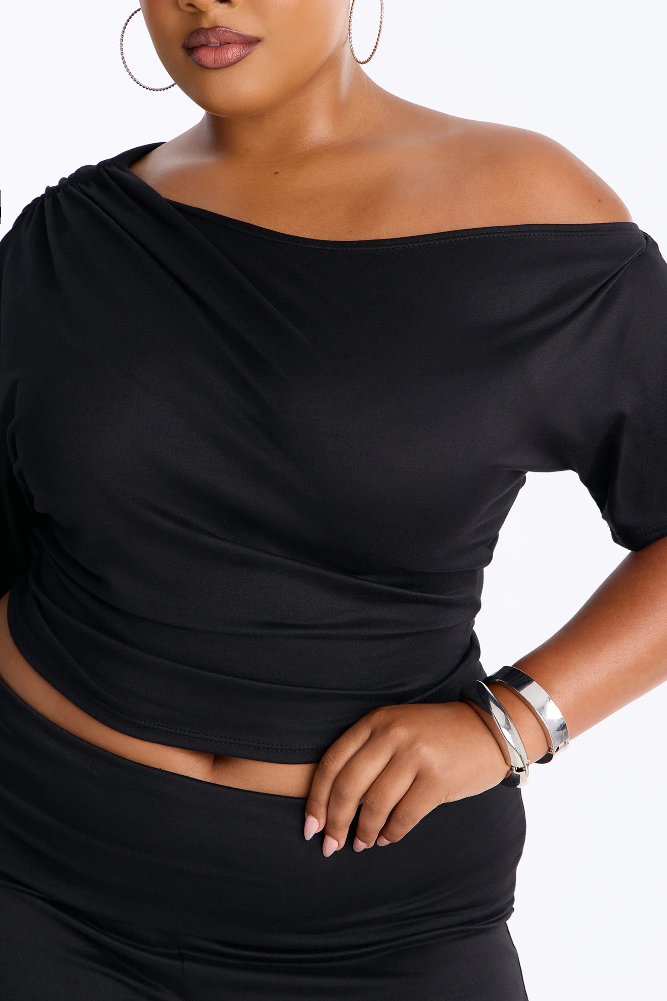 Maria Off Shoulder Gaucho Pant Set - Black - Image 7