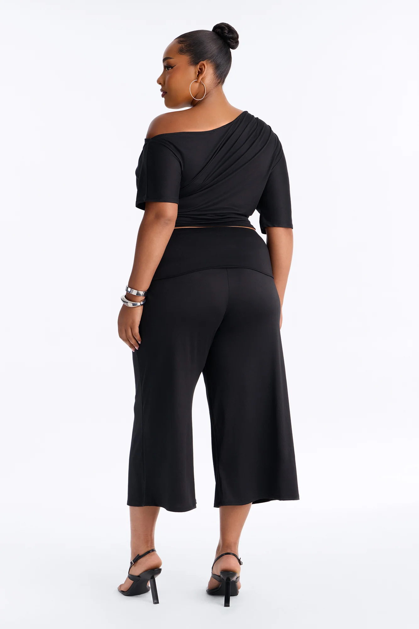 Maria Off Shoulder Gaucho Pant Set - Black - Image 8
