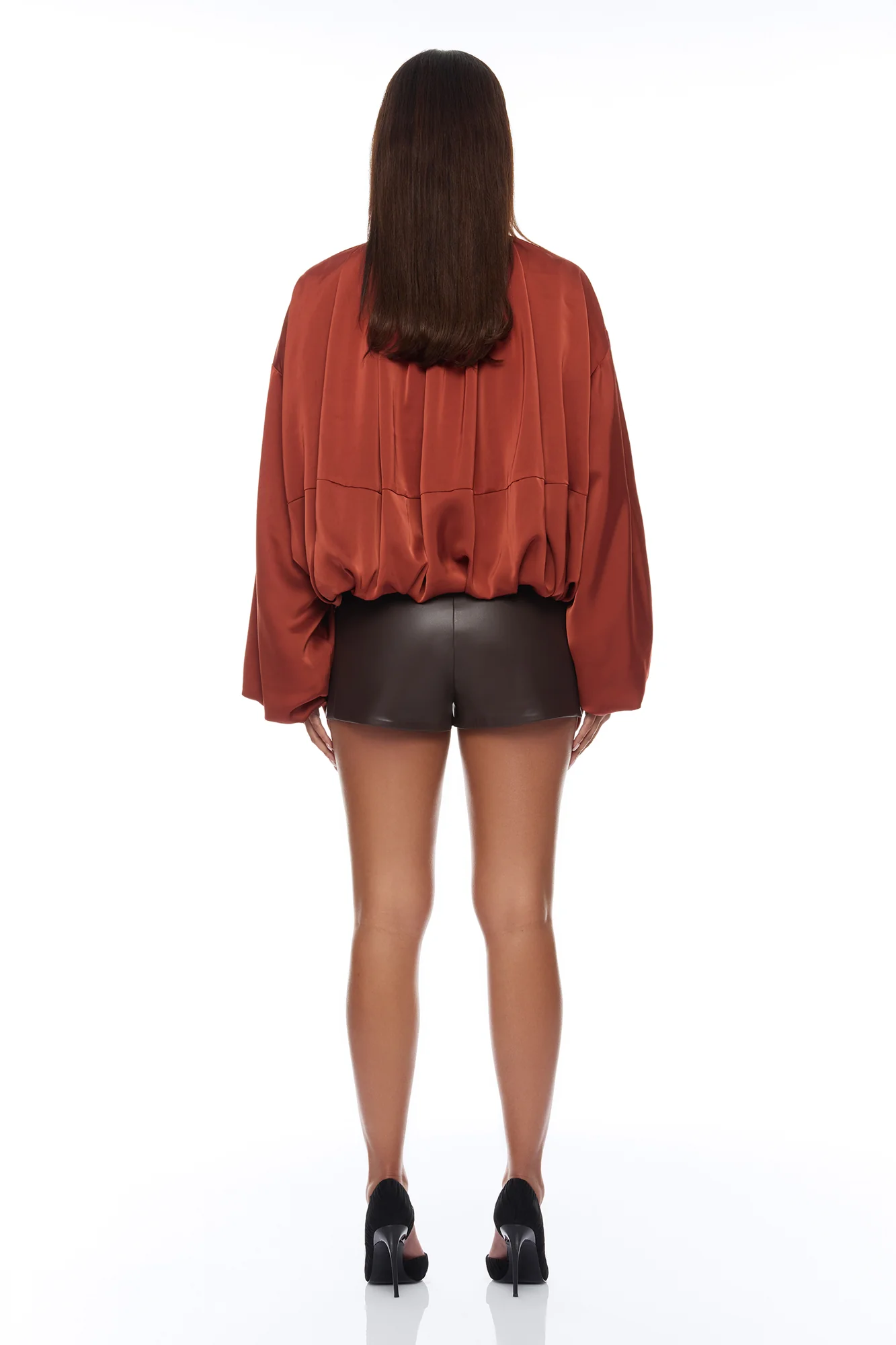 Marianna Balloon Sleeve Satin Jacket - Cognac - Image 4
