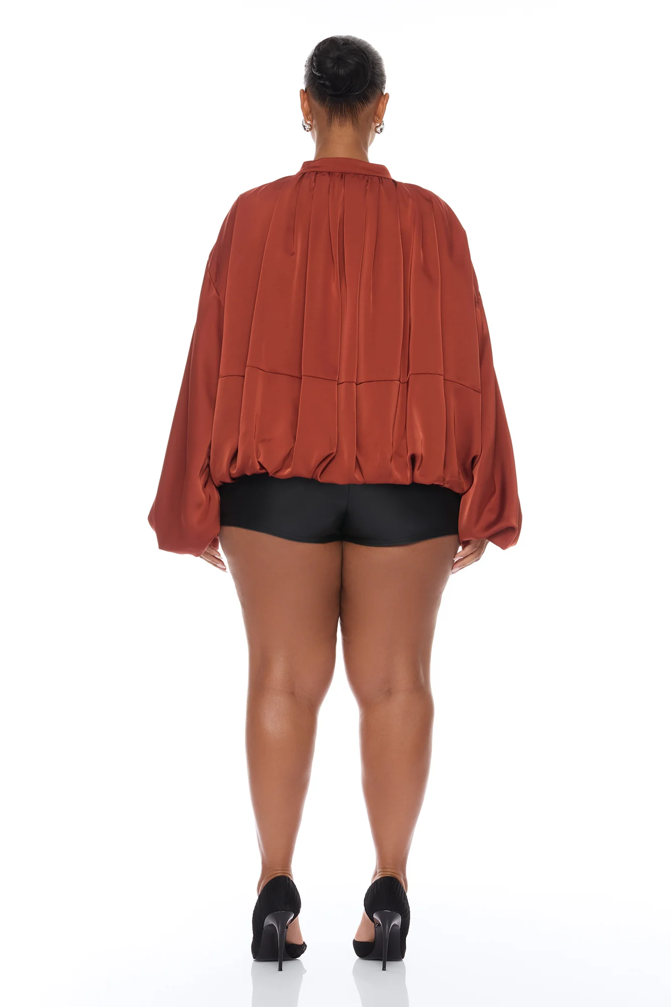 Marianna Balloon Sleeve Satin Jacket - Cognac - Image 9