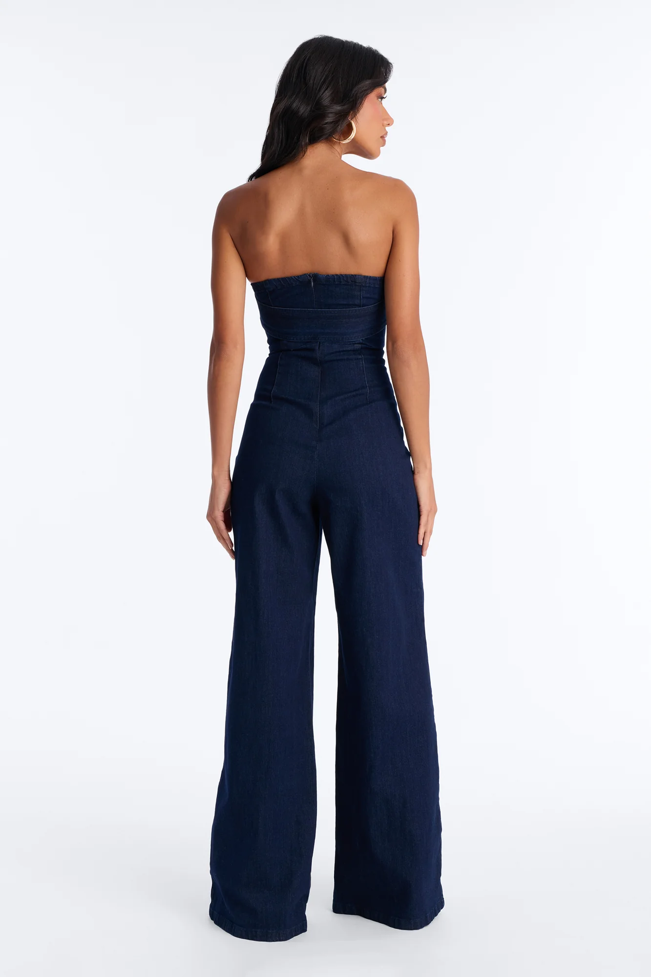 Marie Denim Belted Jumpsuit - Dark Wash - Image 4
