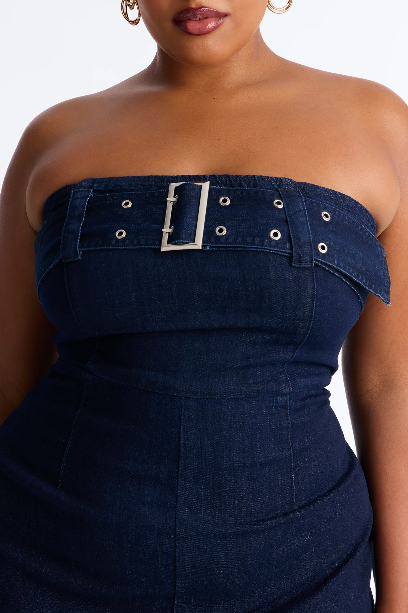Marie Denim Belted Jumpsuit - Dark Wash - Image 7
