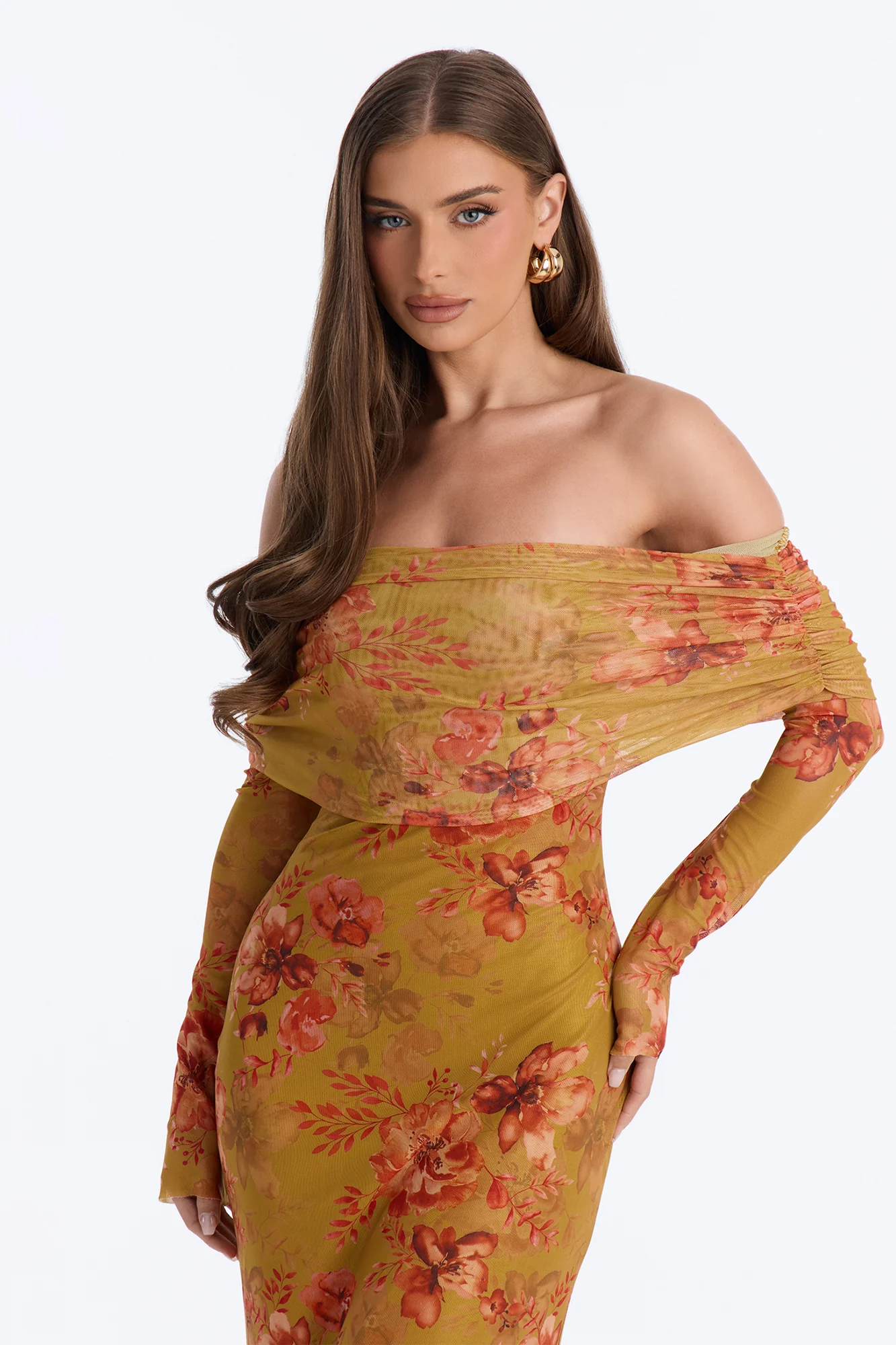 Marie Floral Mesh Maxi Dress - Mustard/combo - Image 2