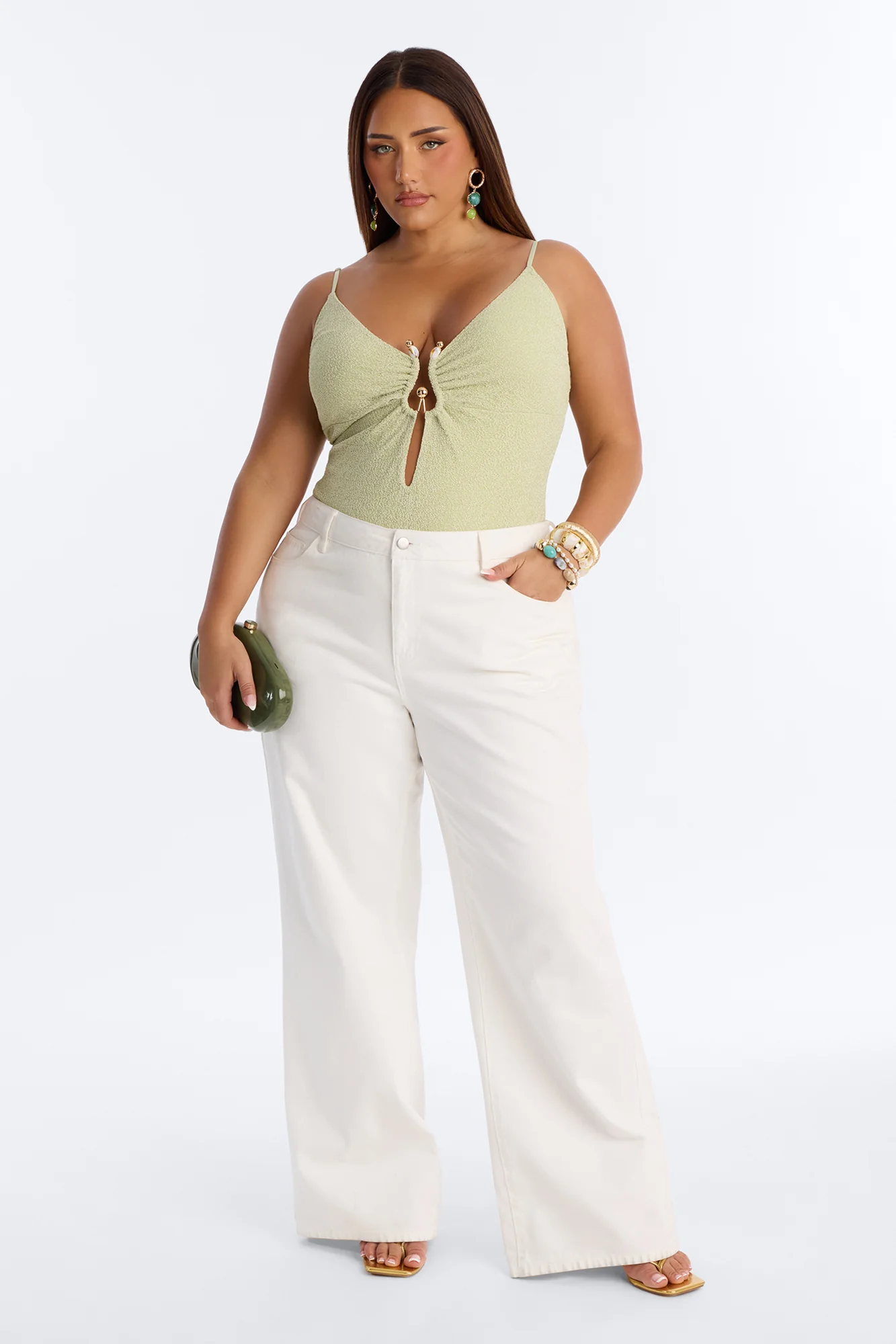 Marisol Metallic Knit Hardware Bodysuit - Green - Image 5
